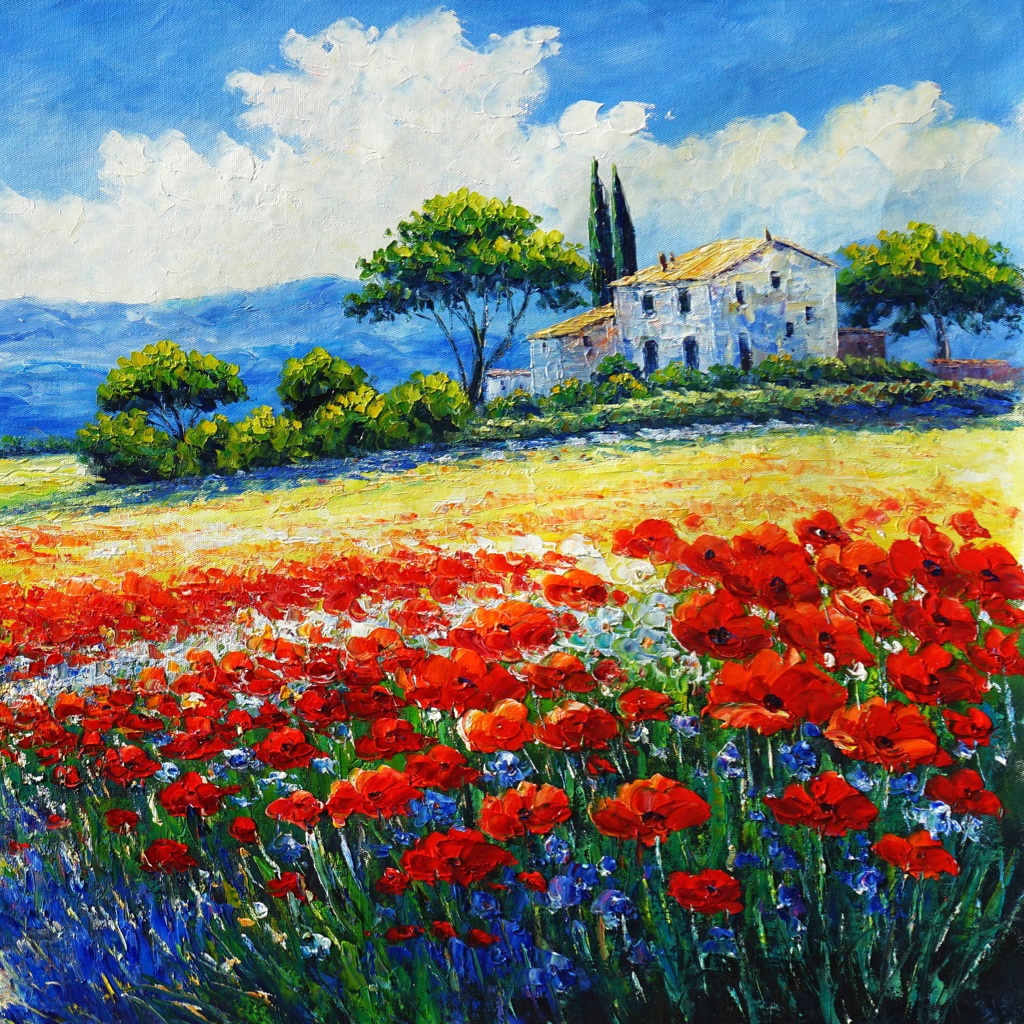 Hand painted Field of Colorful Flowers 70x140cm