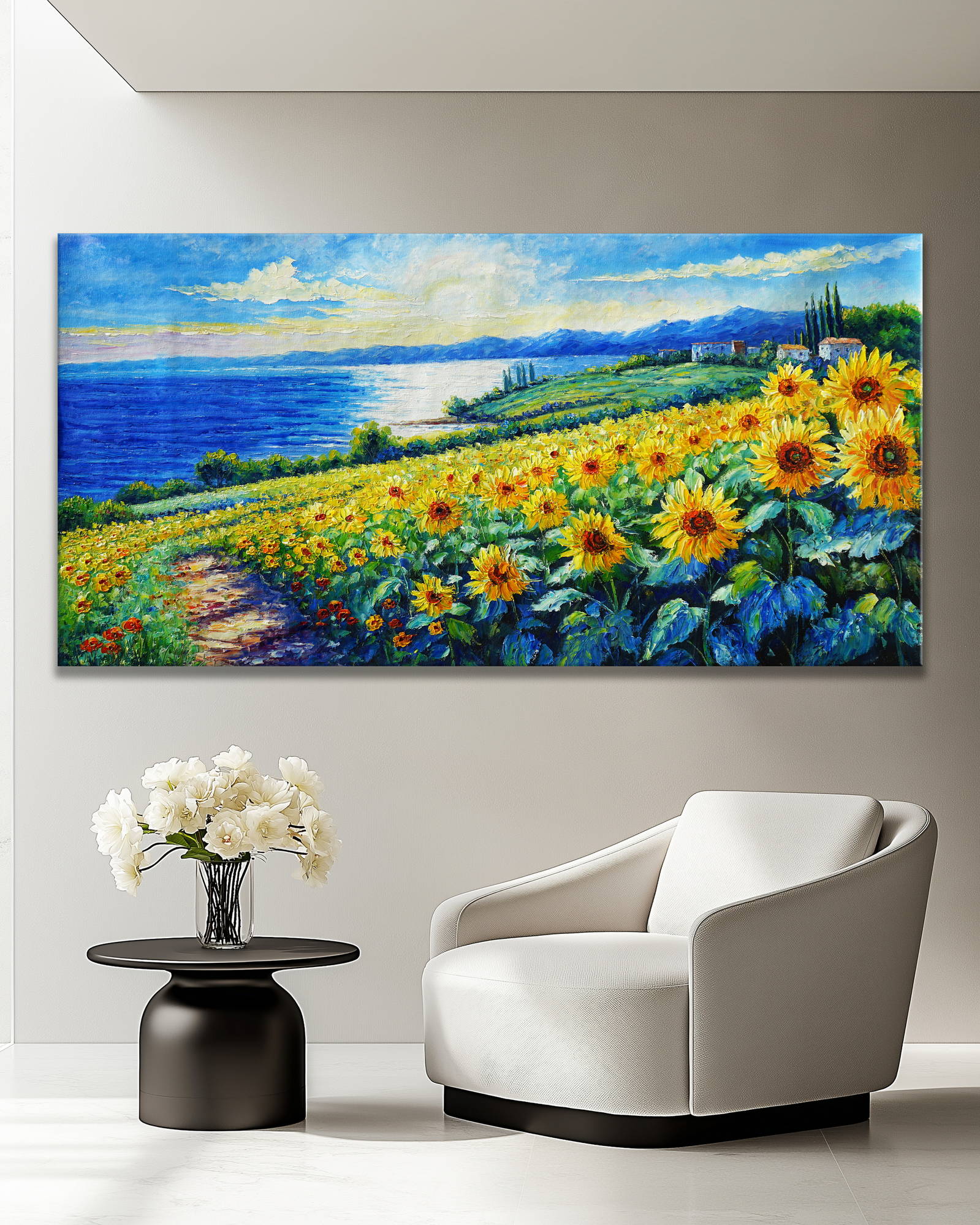 Hand painted Beautiful landscape with flowers 70x140cm