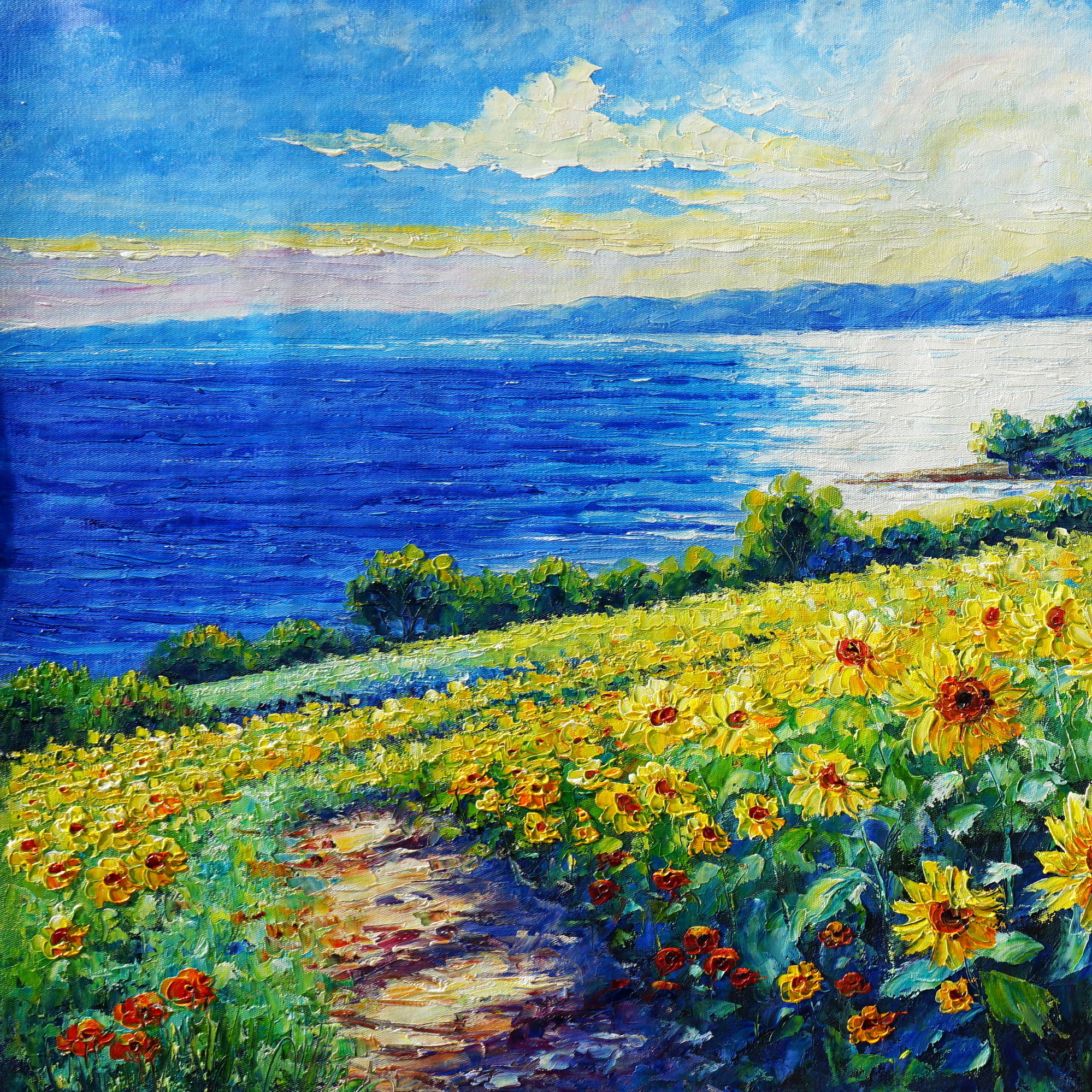 Hand painted Beautiful landscape with flowers 70x140cm