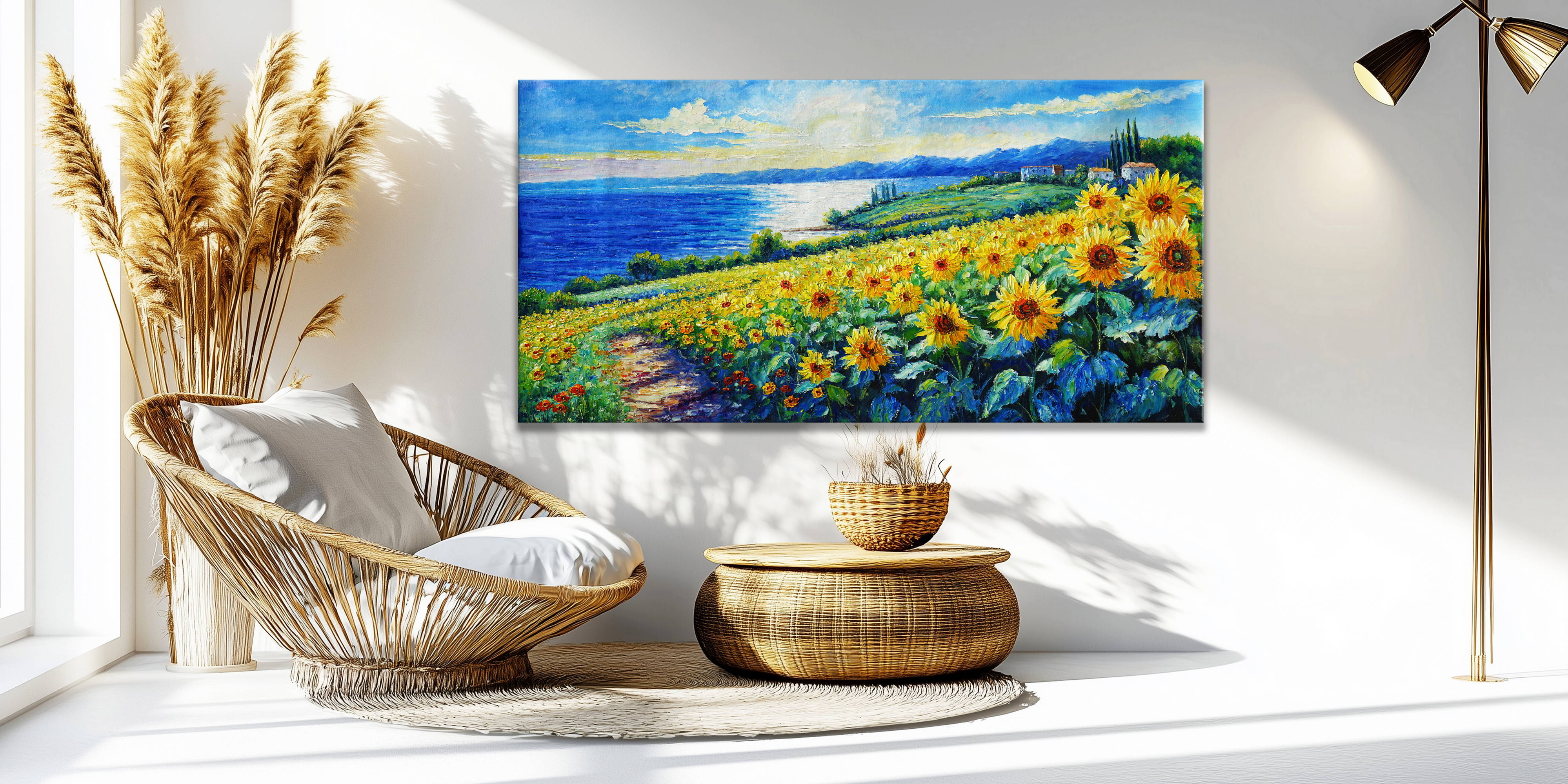 Hand painted Beautiful landscape with flowers 70x140cm