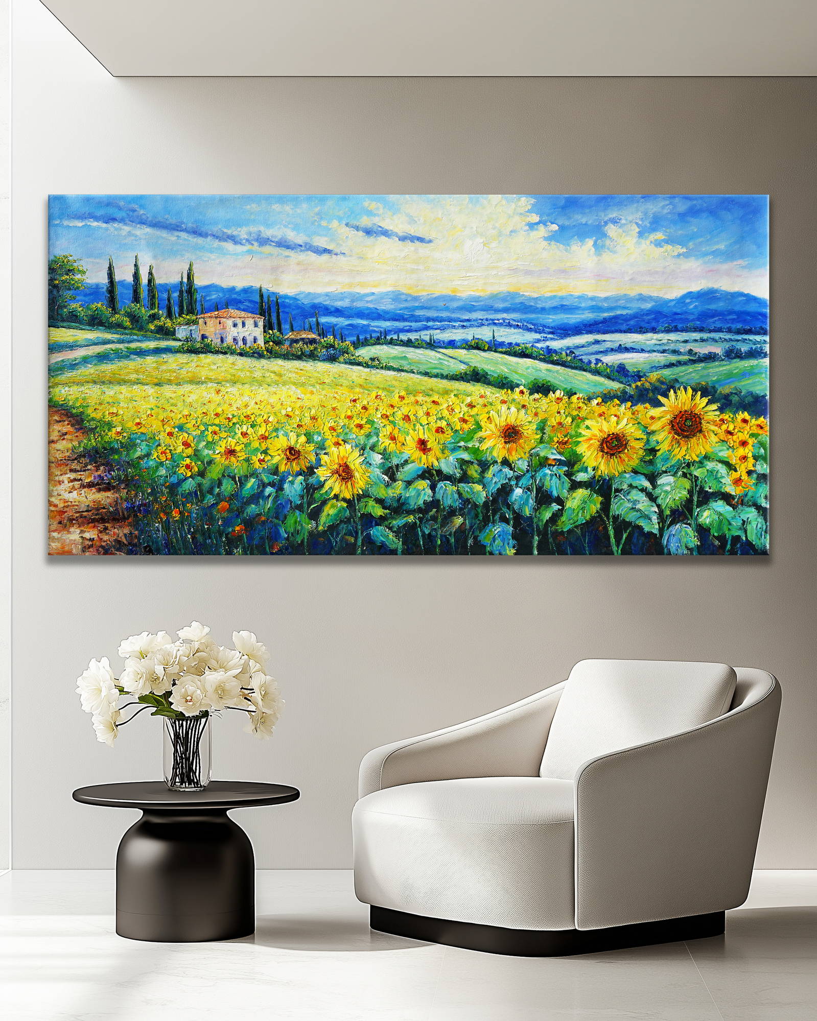 Hand painted Field of Flowers 70x140cm