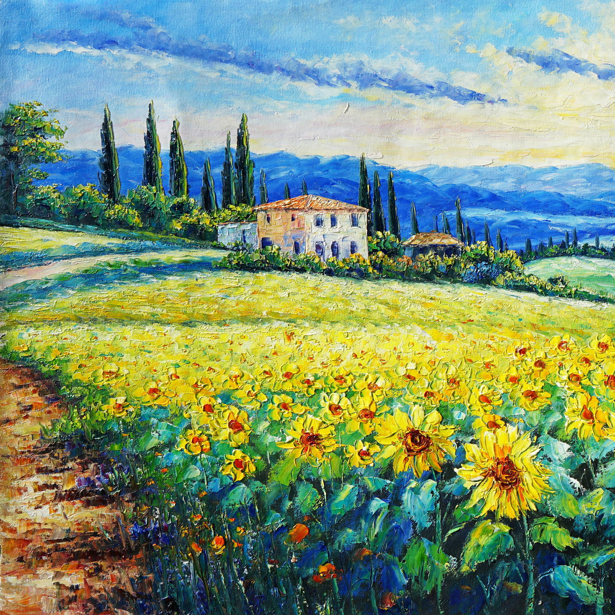 Hand painted Field of Flowers 70x140cm