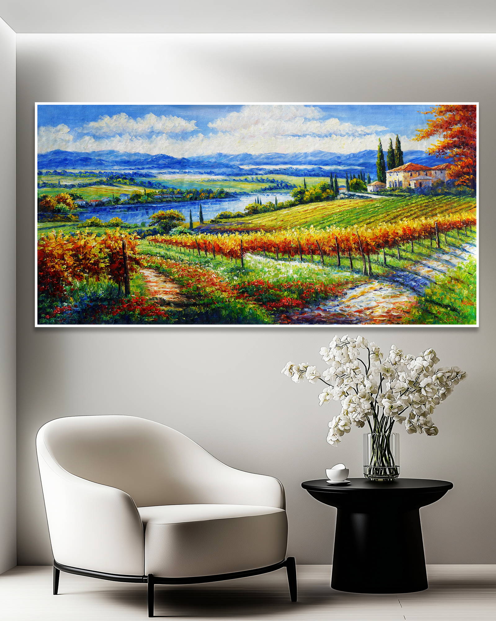 Dipinto a mano Casolare tra vigneti 70x140cm