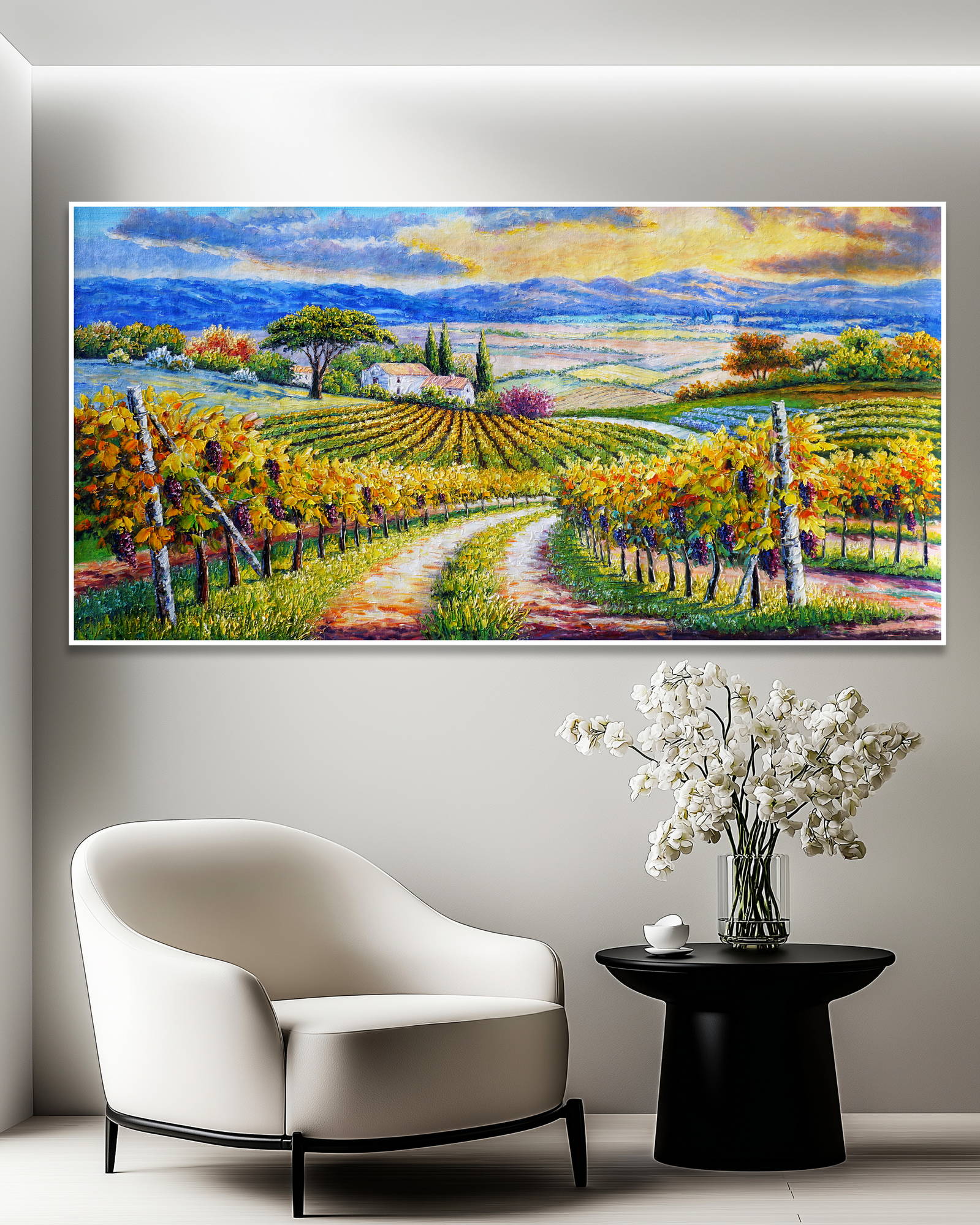 Dipinto a mano Vigneti sulle colline toscane 70x140cm