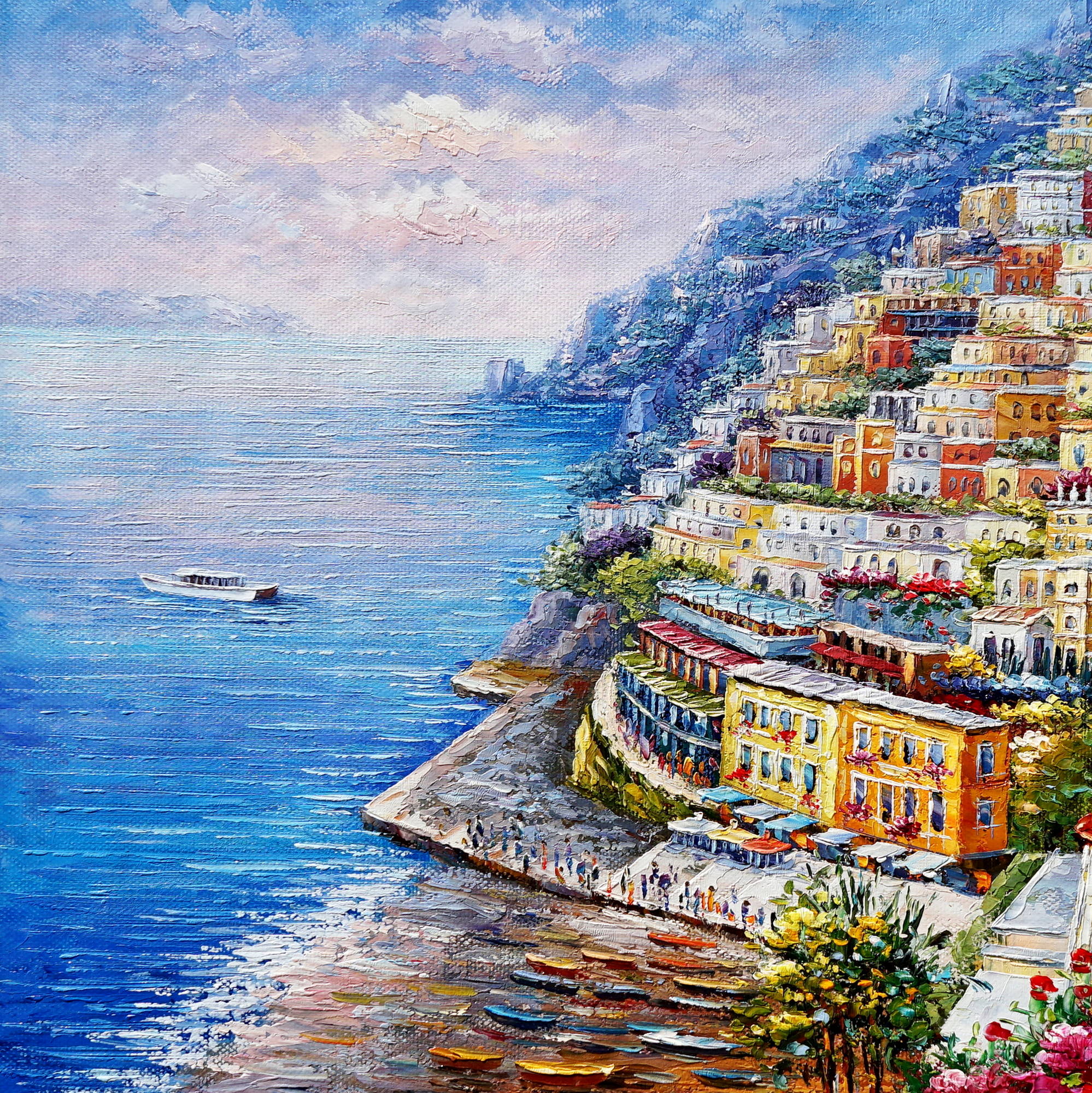 Dipinto a mano Borgo di Positano 75x100cm