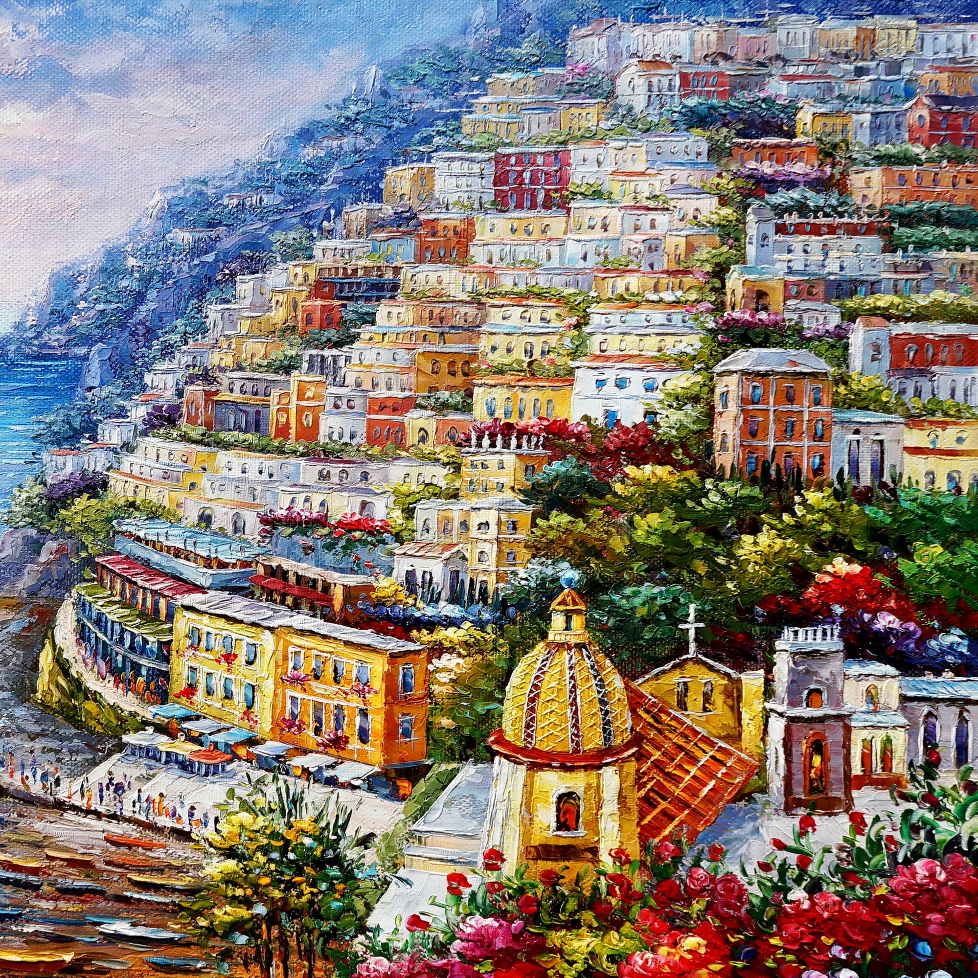 Dipinto a mano Borgo di Positano 75x100cm