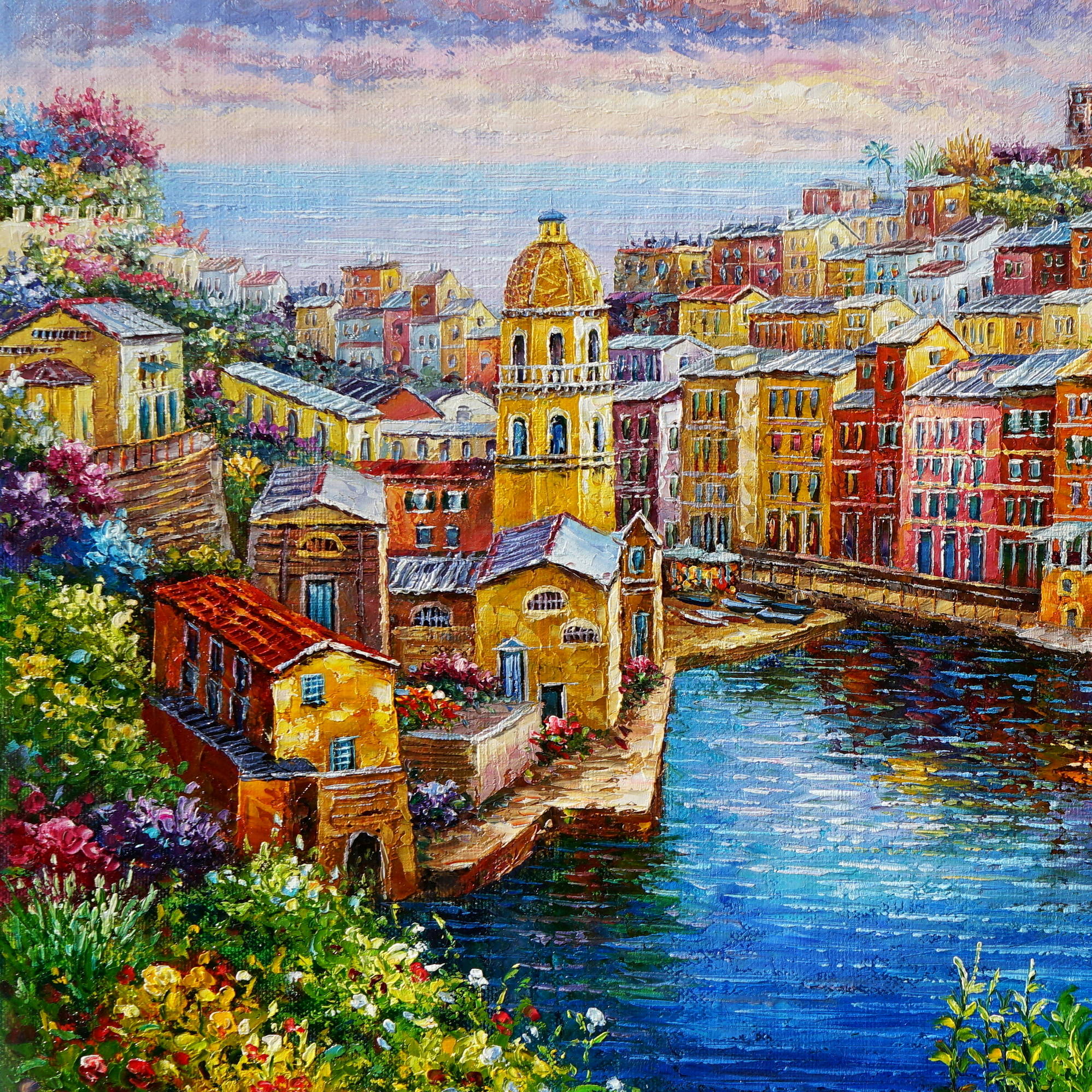 Dipinto a mano Cinque Terre Vernazza 75x100cm