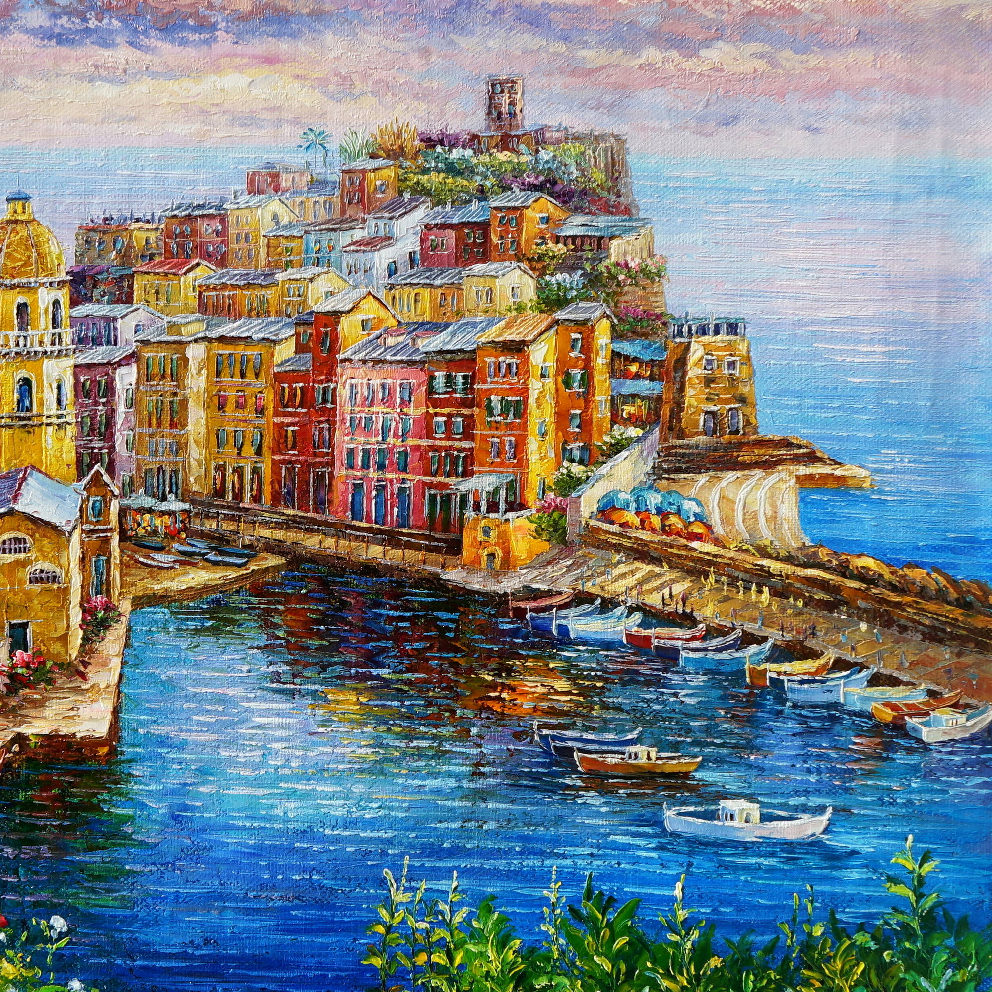 Dipinto a mano Cinque Terre Vernazza 75x100cm