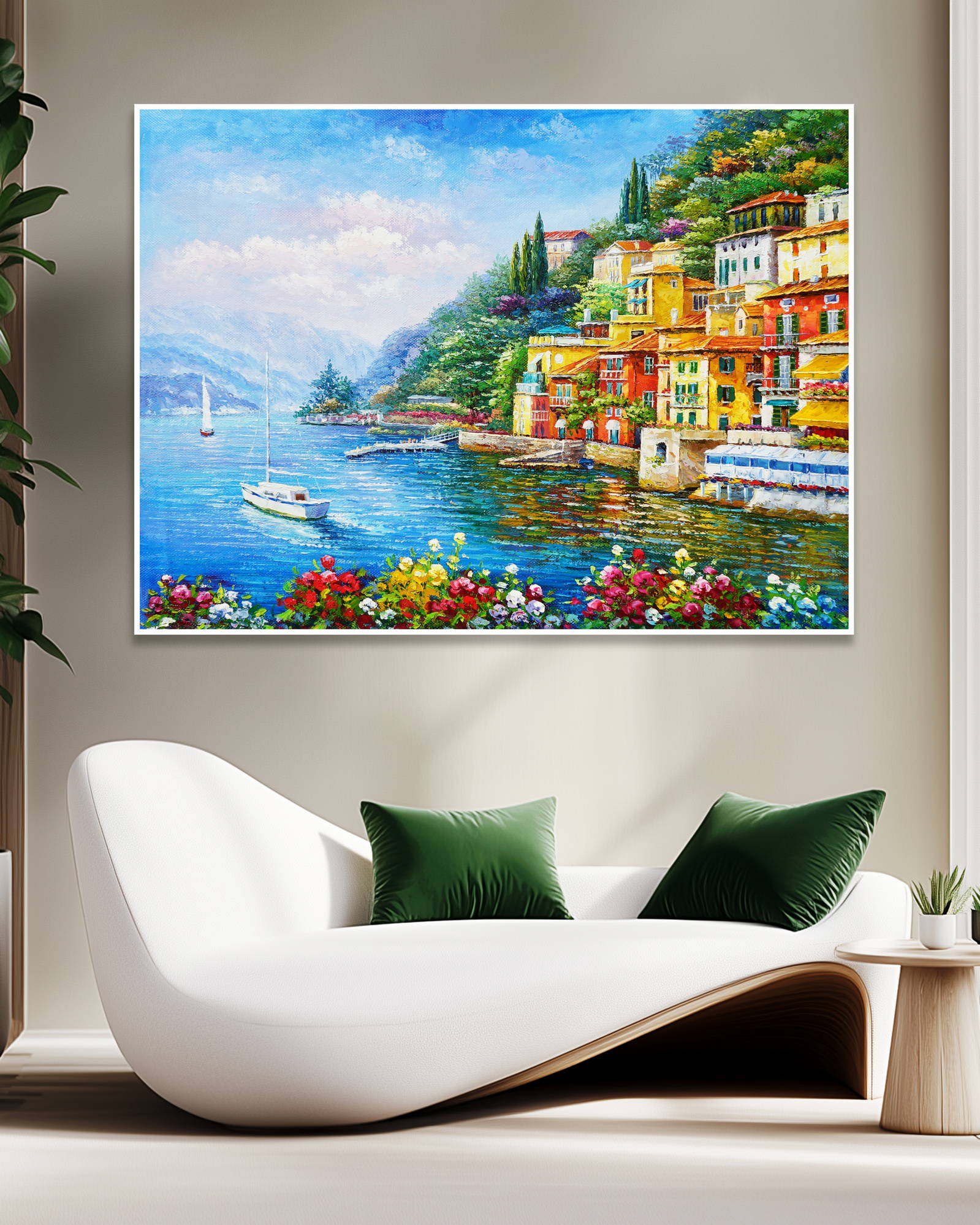 Dipinto a mano Varenna Lago di Como 75x100cm