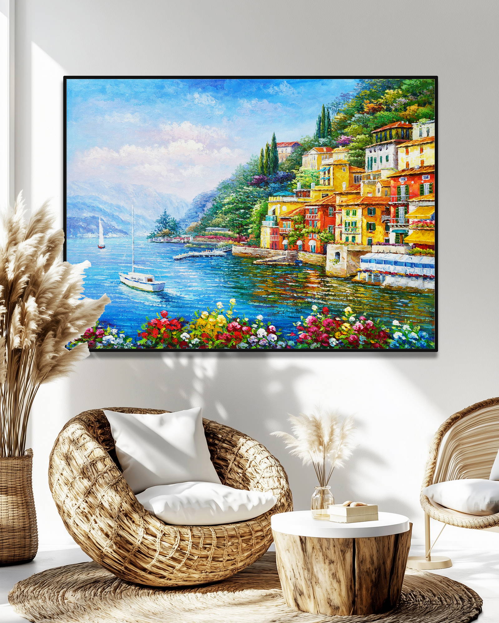 Dipinto a mano Varenna Lago di Como 75x100cm