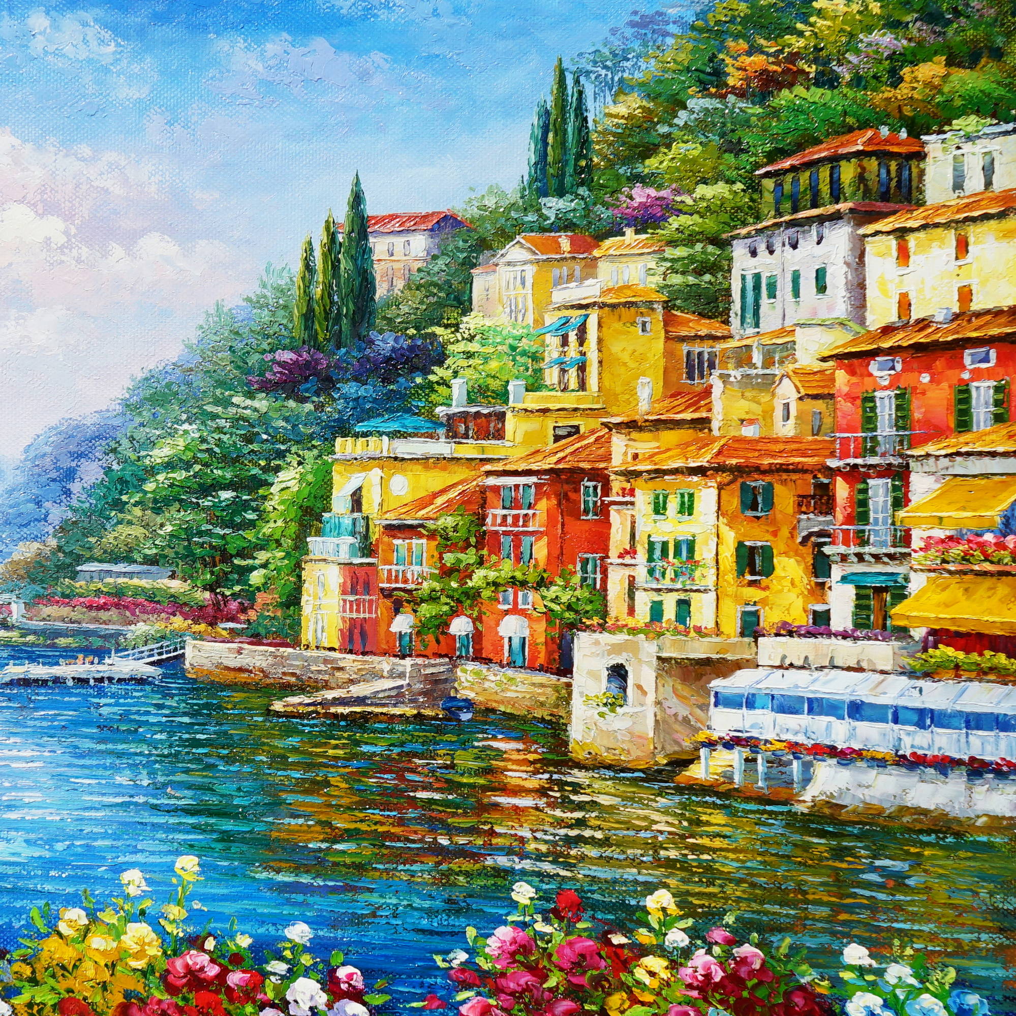 Dipinto a mano Varenna Lago di Como 75x100cm