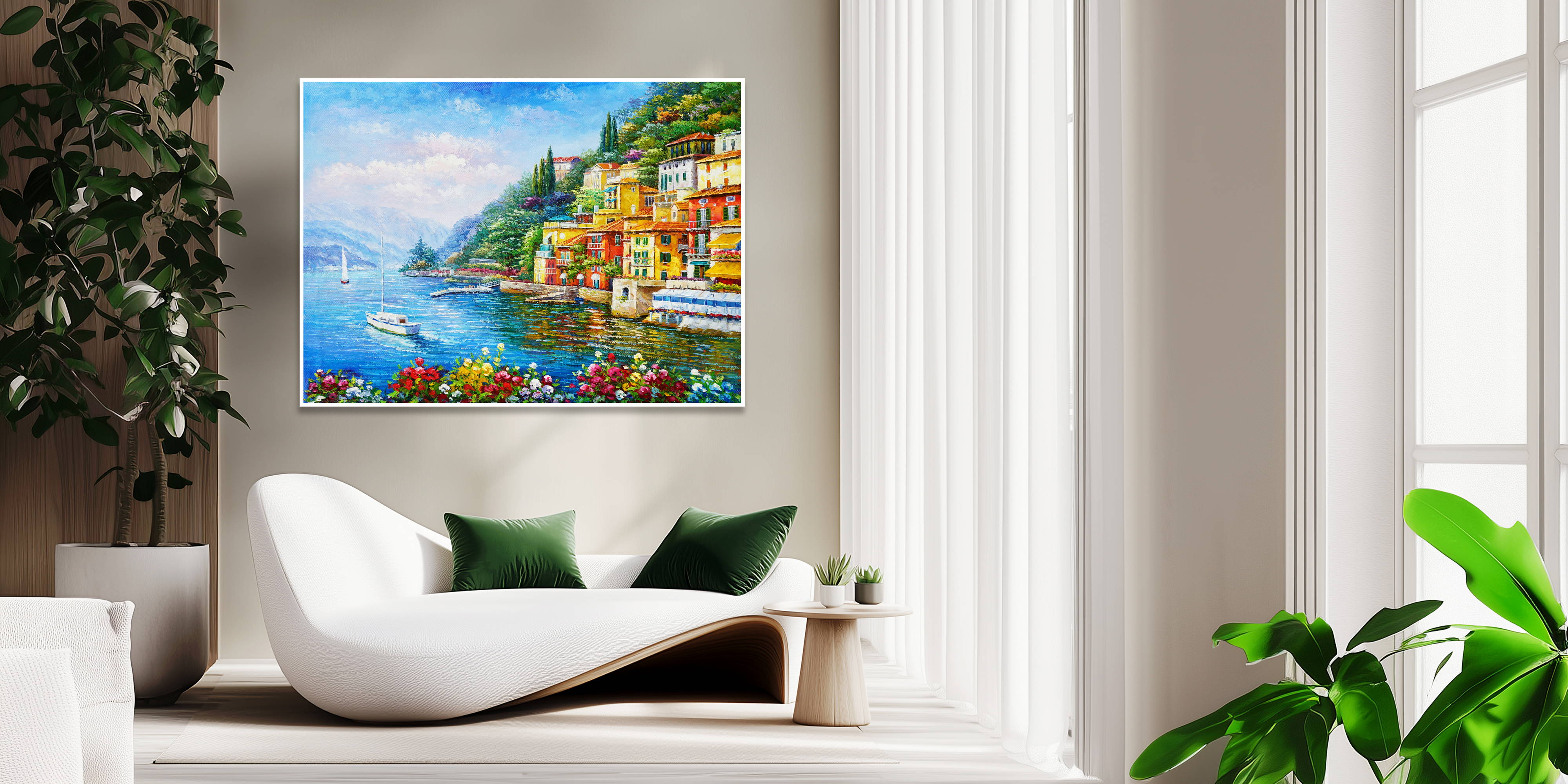 Dipinto a mano Varenna Lago di Como 75x100cm