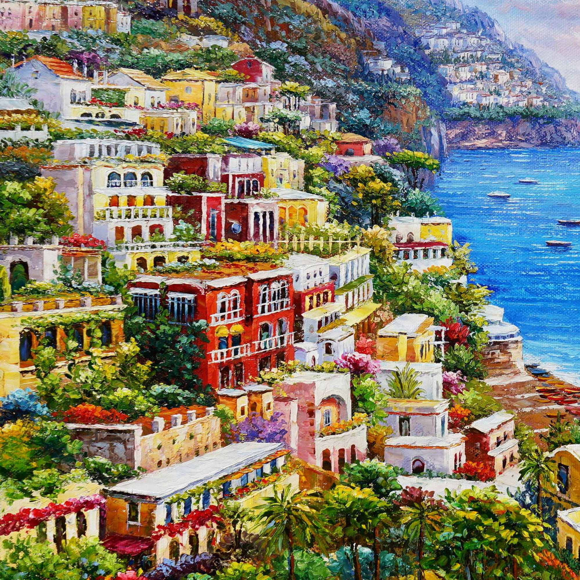 Dipinto a mano Borgo di Positano 75x100cm