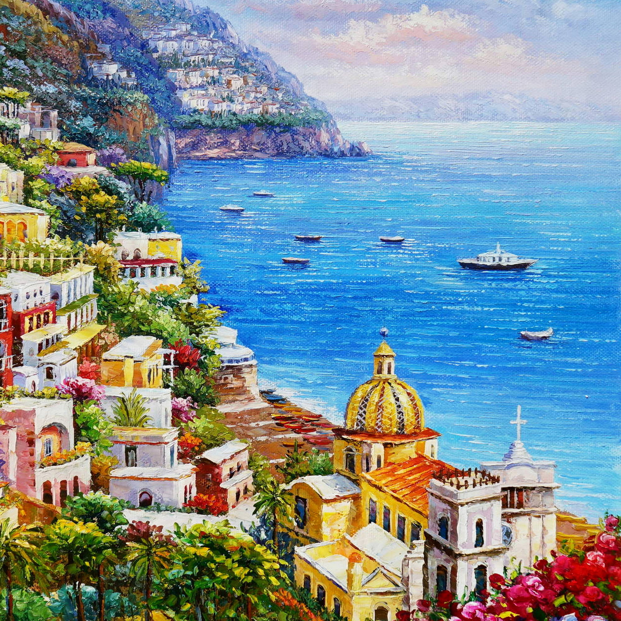 Dipinto a mano Borgo di Positano 75x100cm