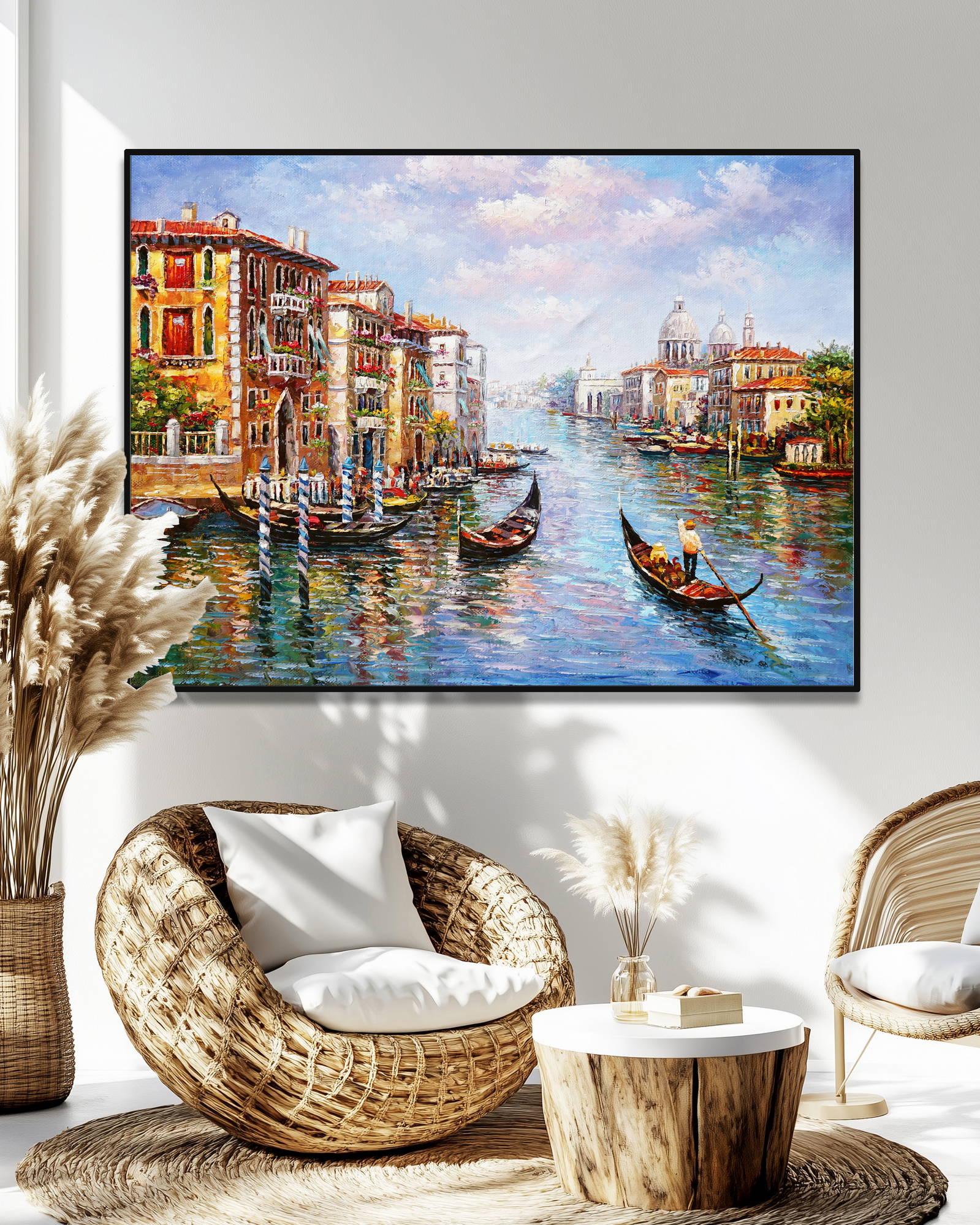 Dipinto a mano Gondole Venezia Canal Grande 75x100cm