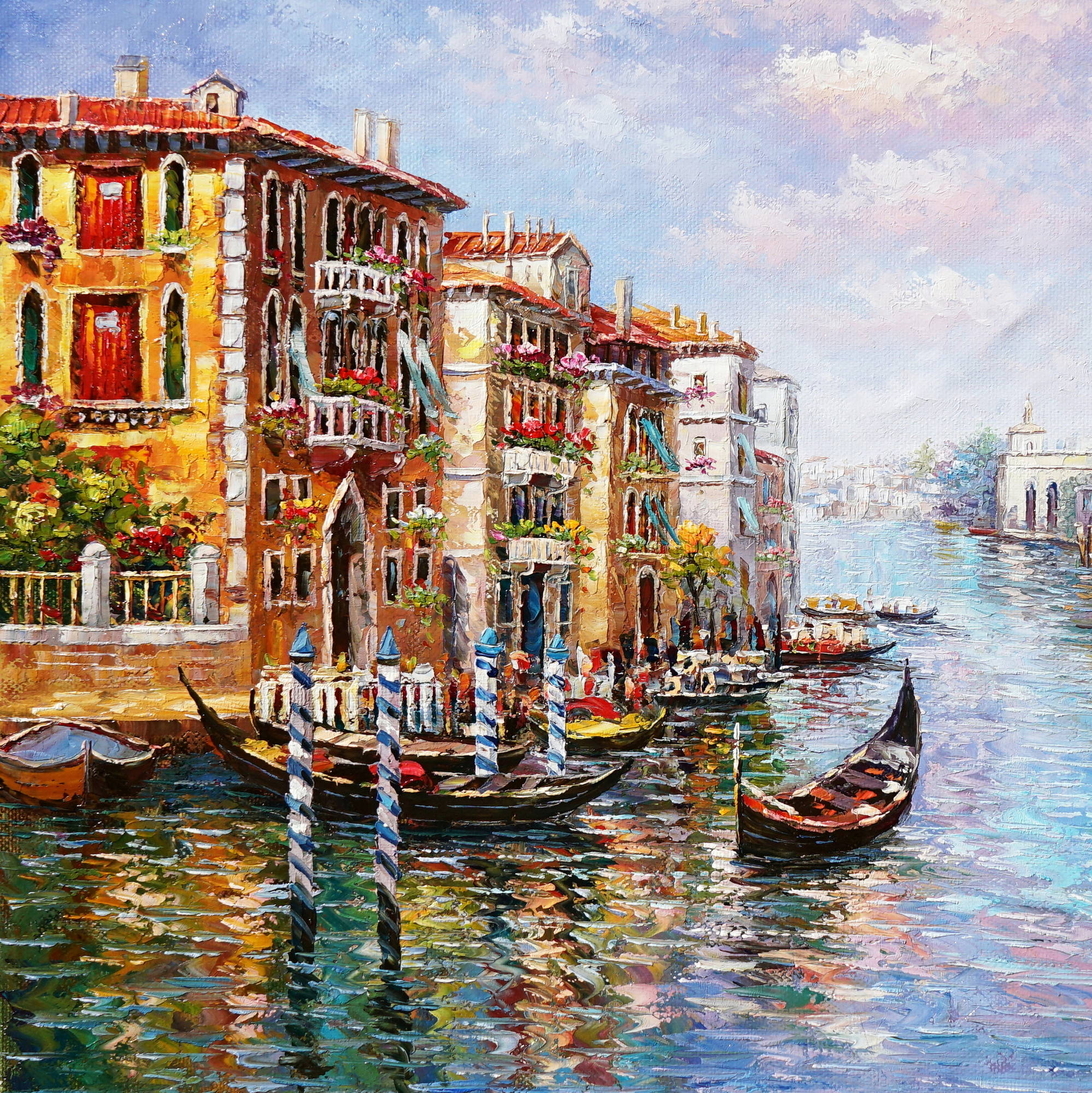 Dipinto a mano Gondole Venezia Canal Grande 75x100cm