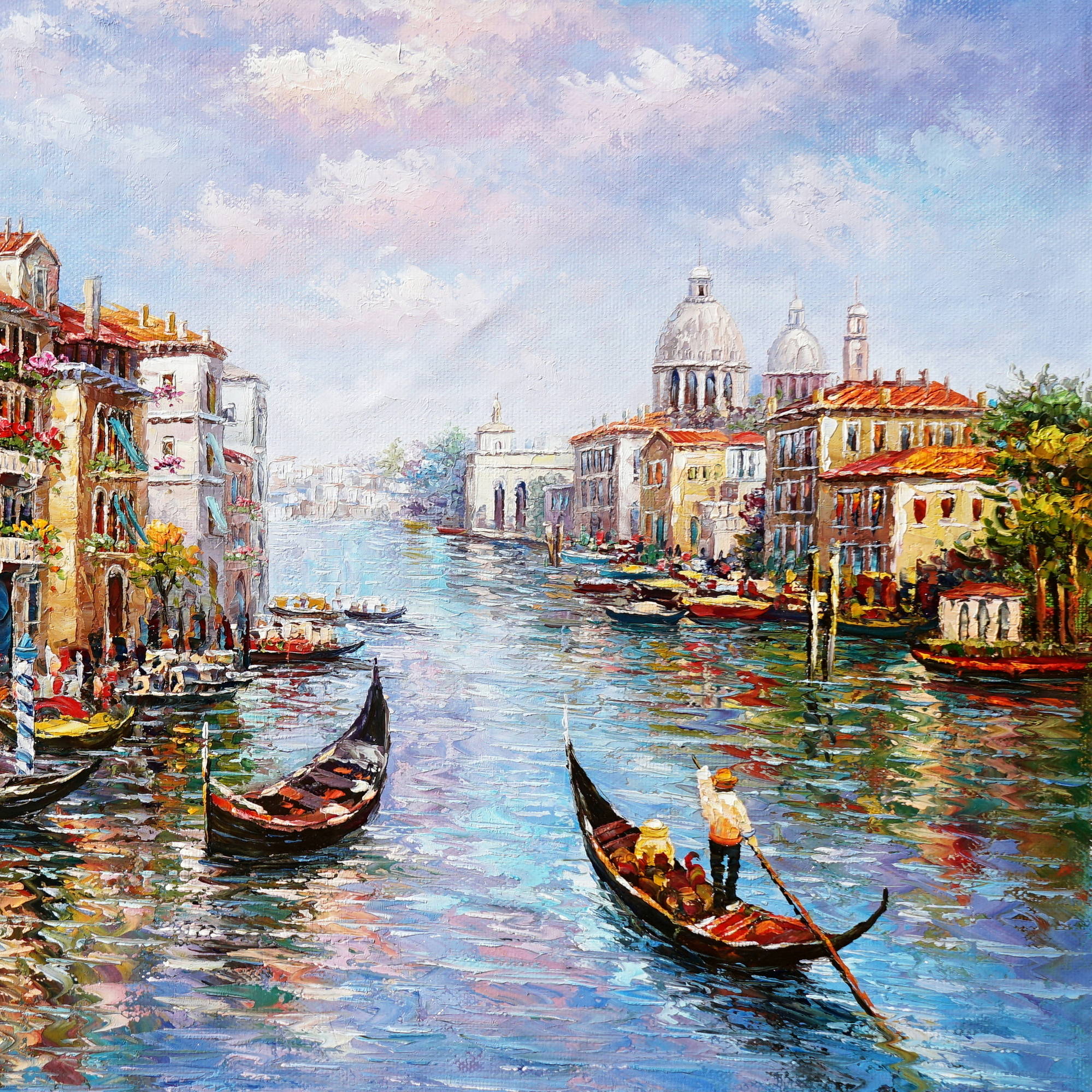 Dipinto a mano Gondole Venezia Canal Grande 75x100cm