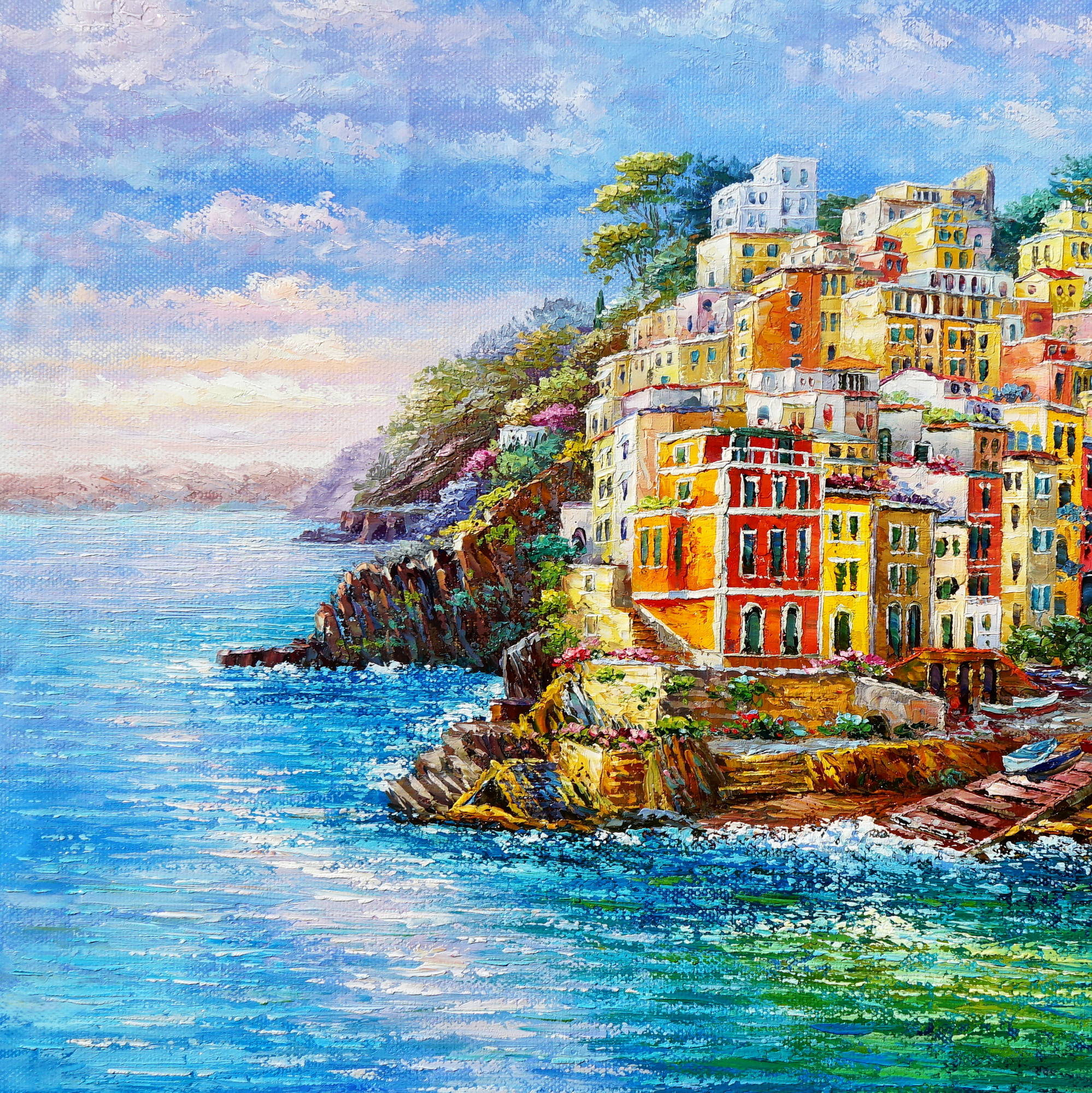 Dipinto a mano Riomaggiore Cinque Terre 75x100cm