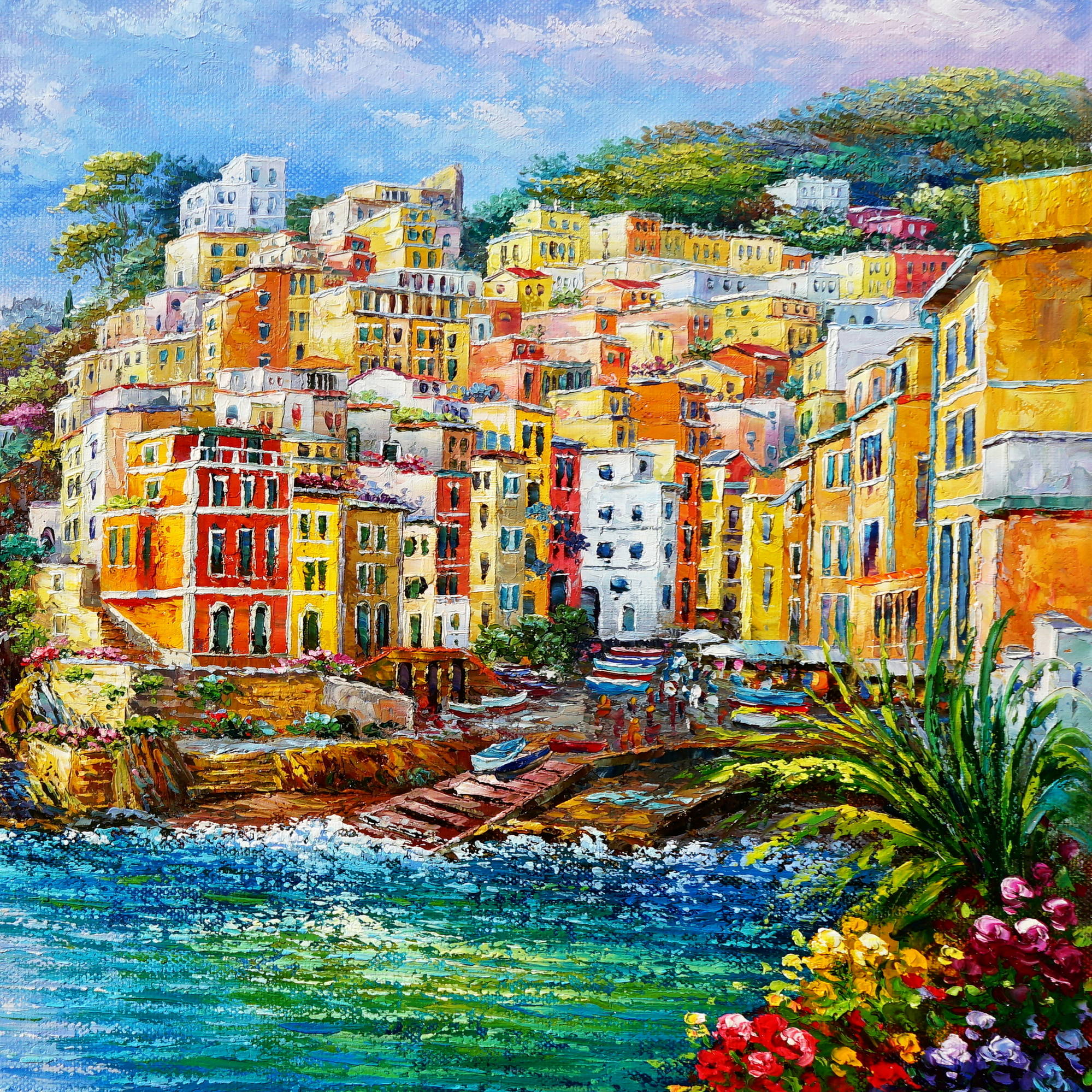 Dipinto a mano Riomaggiore Cinque Terre 75x100cm