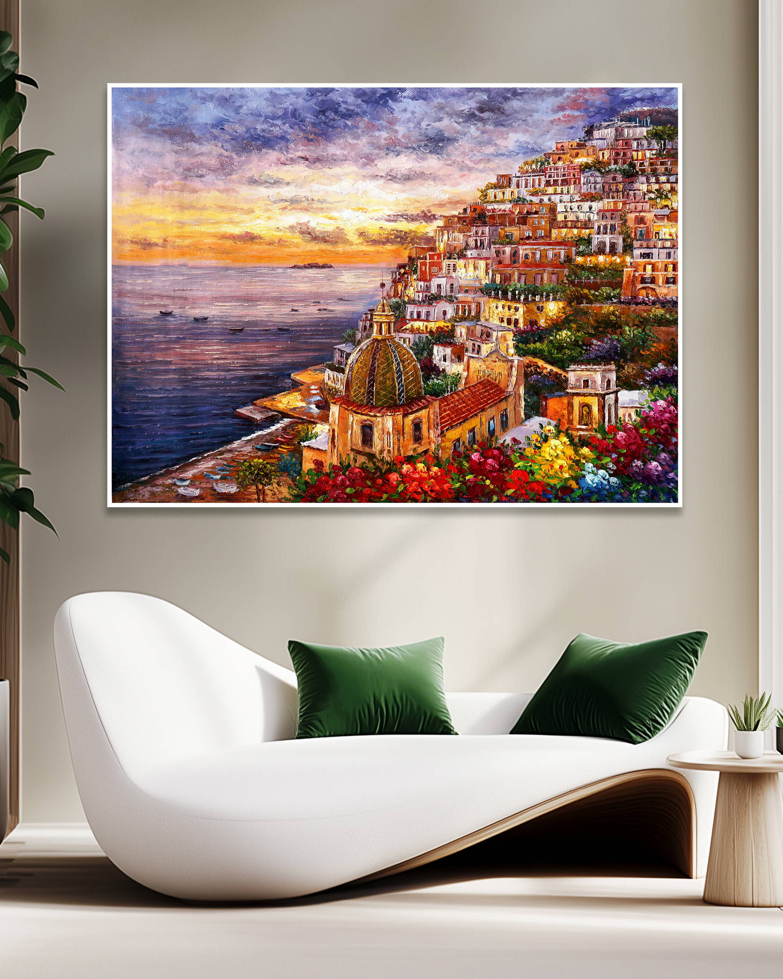 Dipinto a mano Positano al tramonto 75x100cm