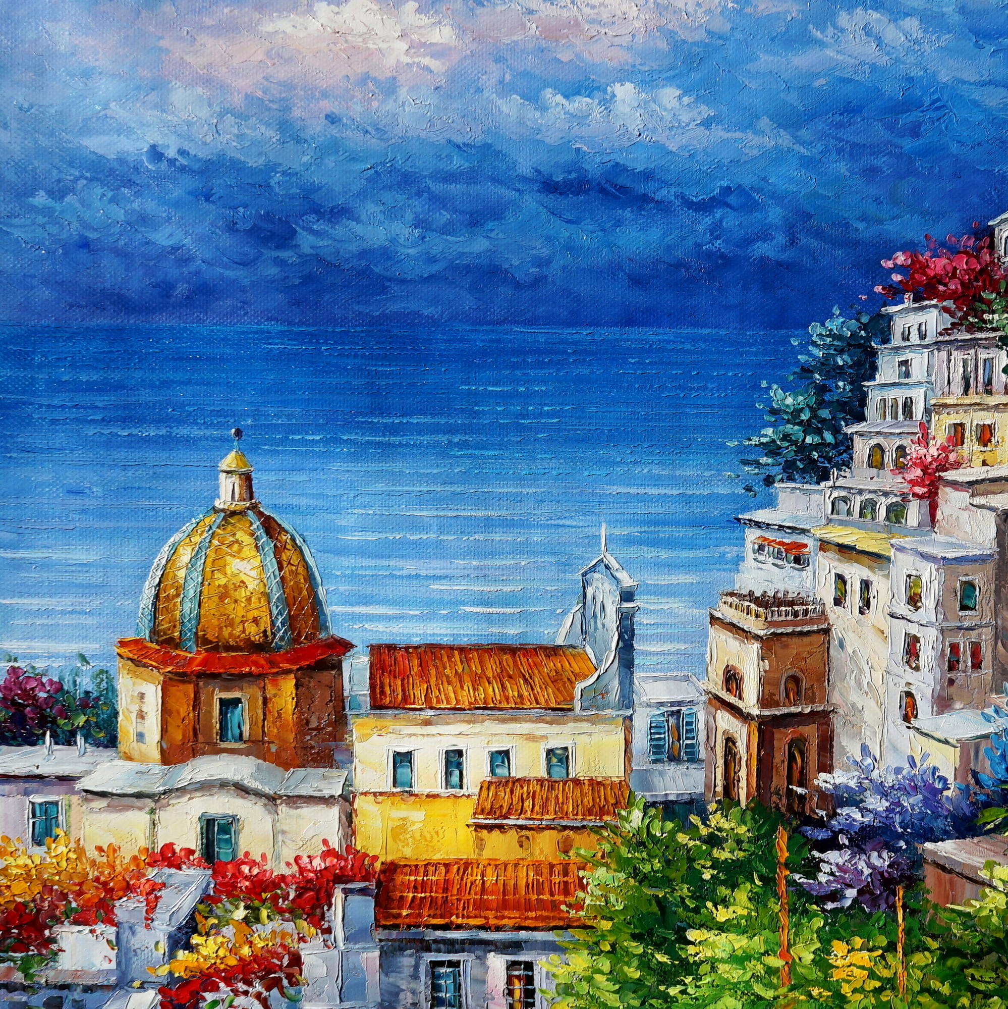 Hand painted Village of Positano 75x100cm