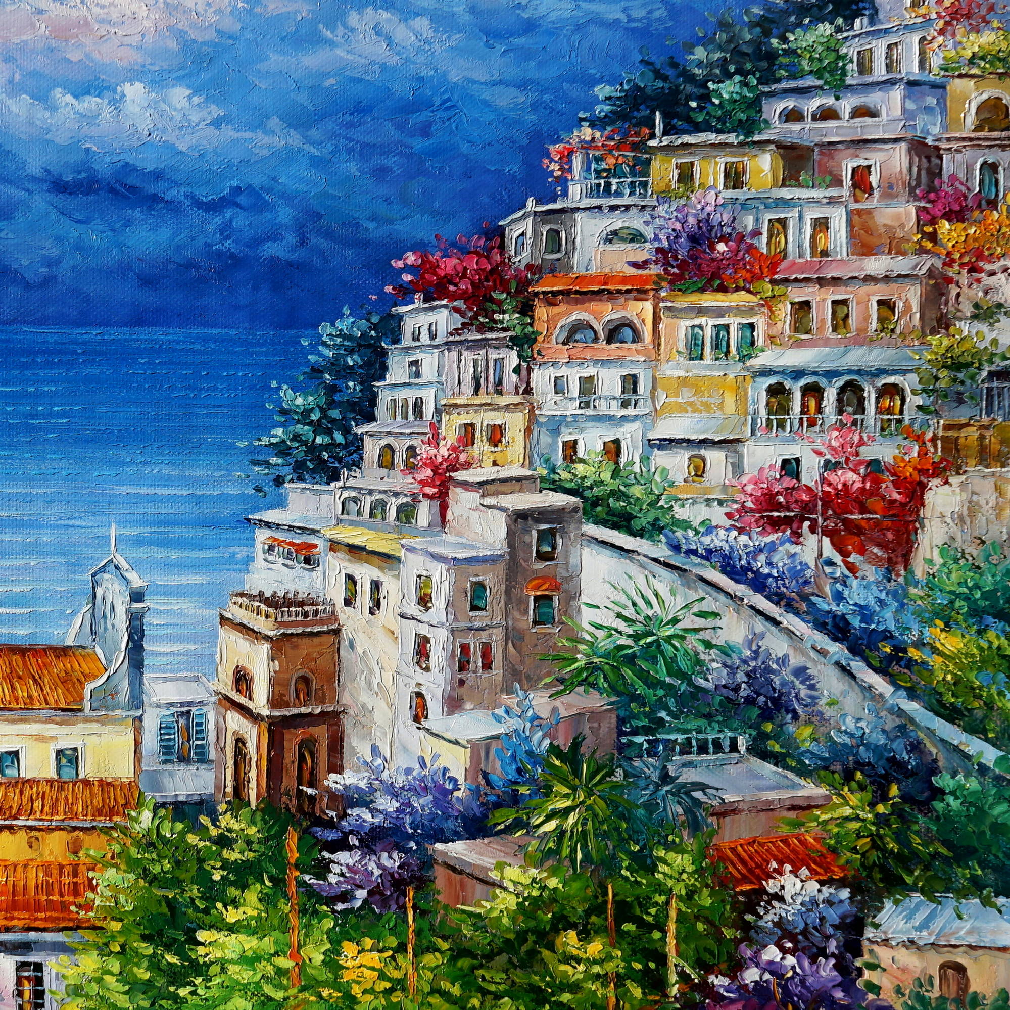 Hand painted Village of Positano 75x100cm