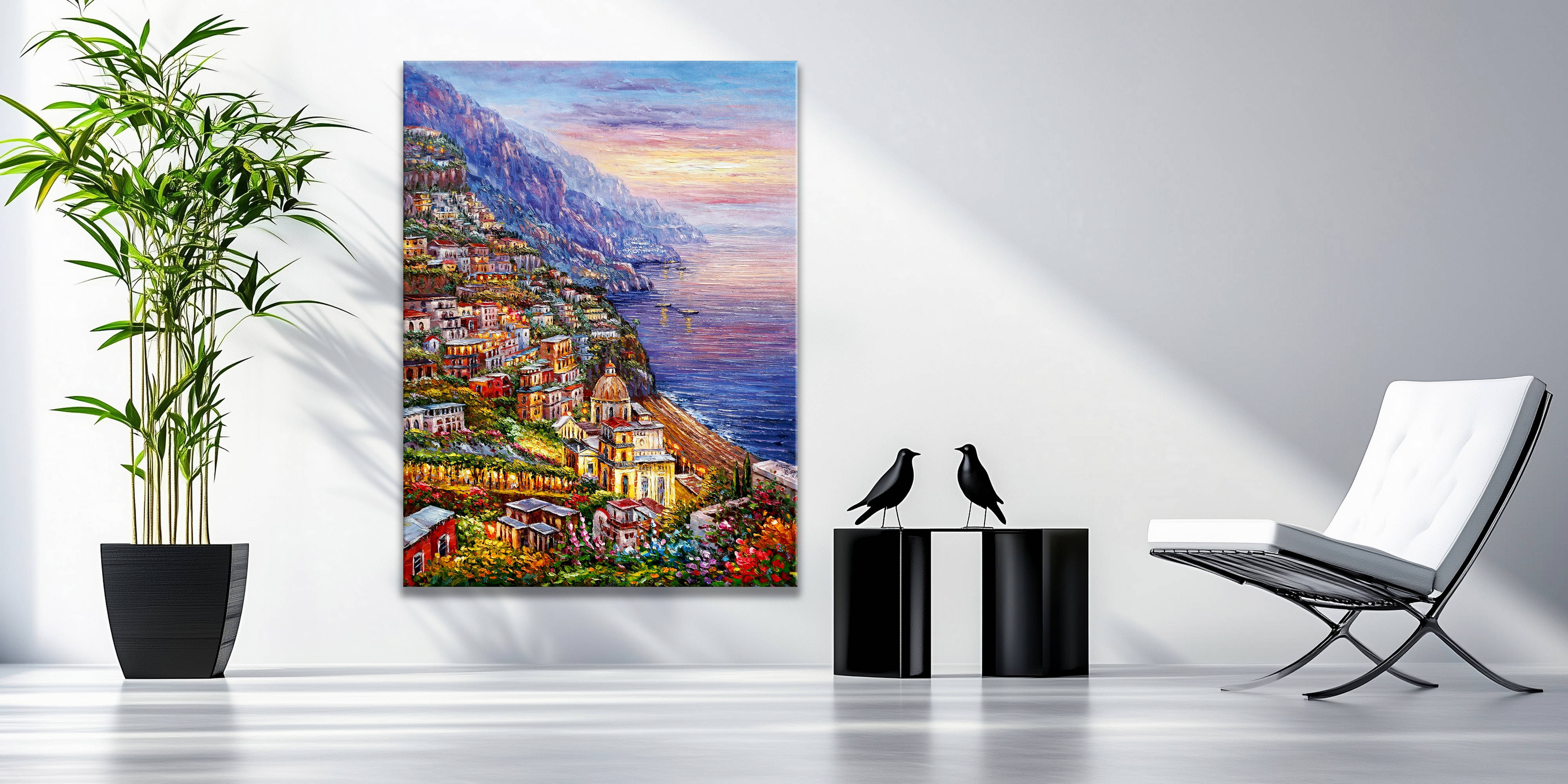 Dipinto a mano Borgo di Positano 75x100cm