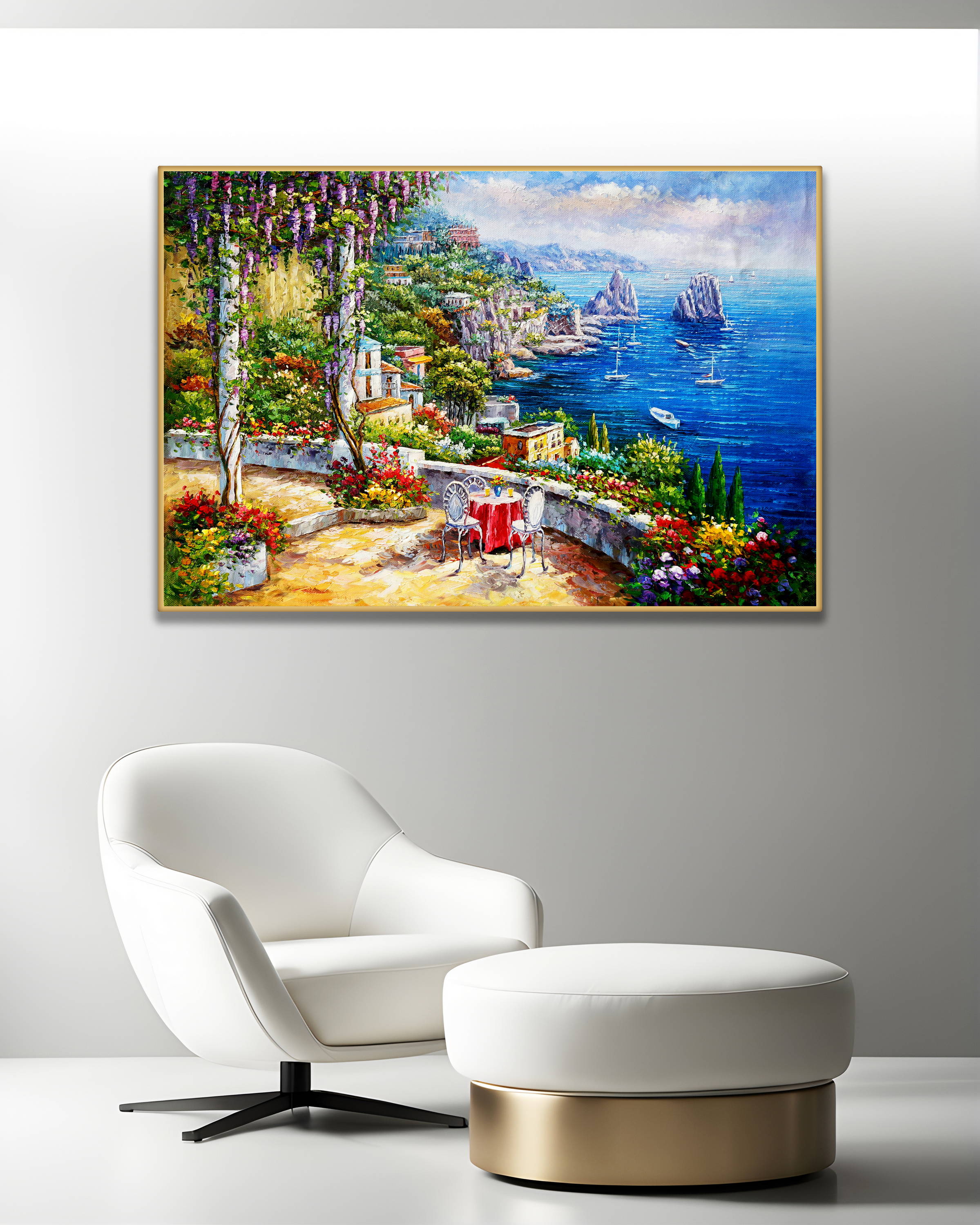 Dipinto a mano Terrazza Faraglioni di Capri 75x115cm