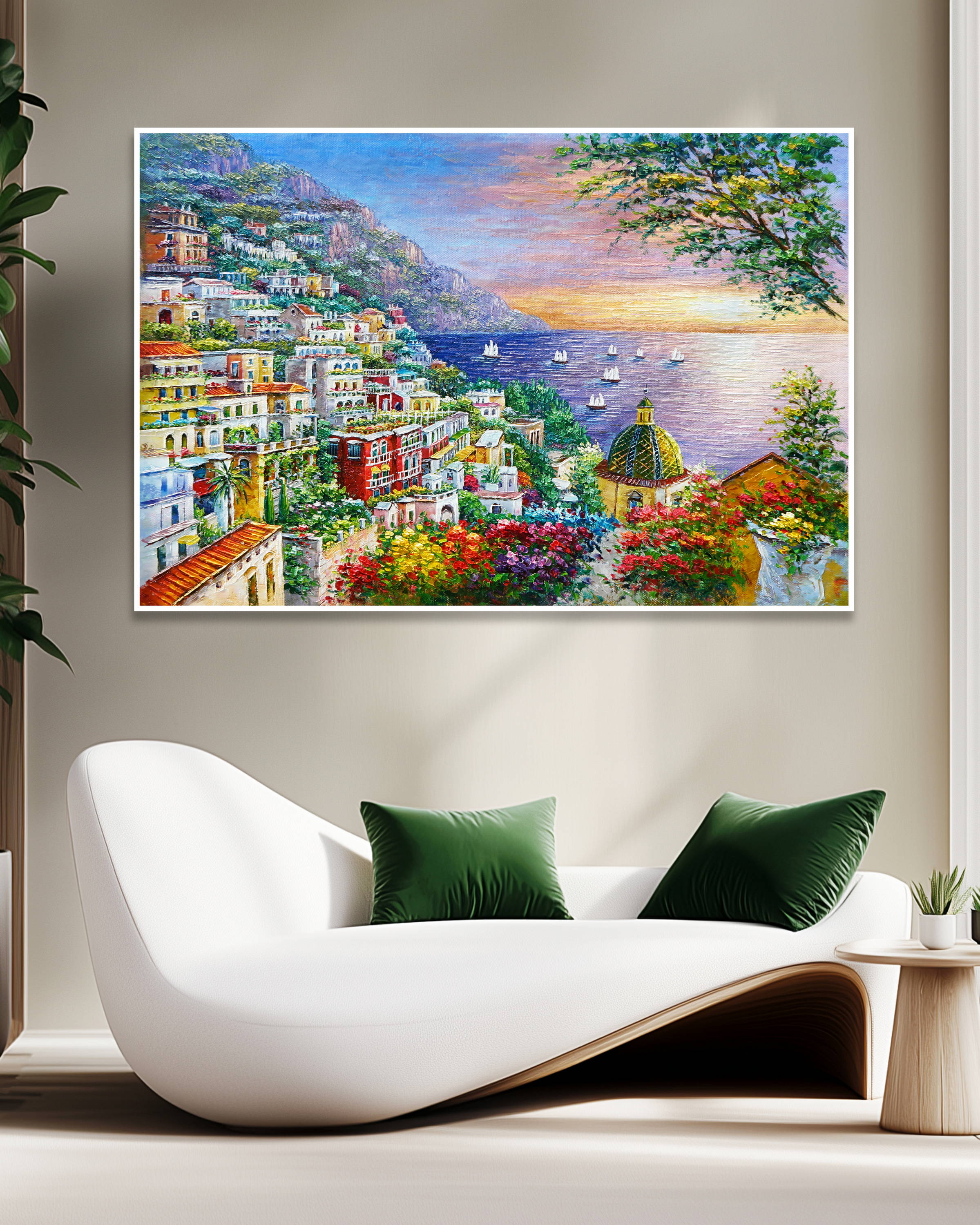 Dipinto a mano Positano al tramonto 75x115cm