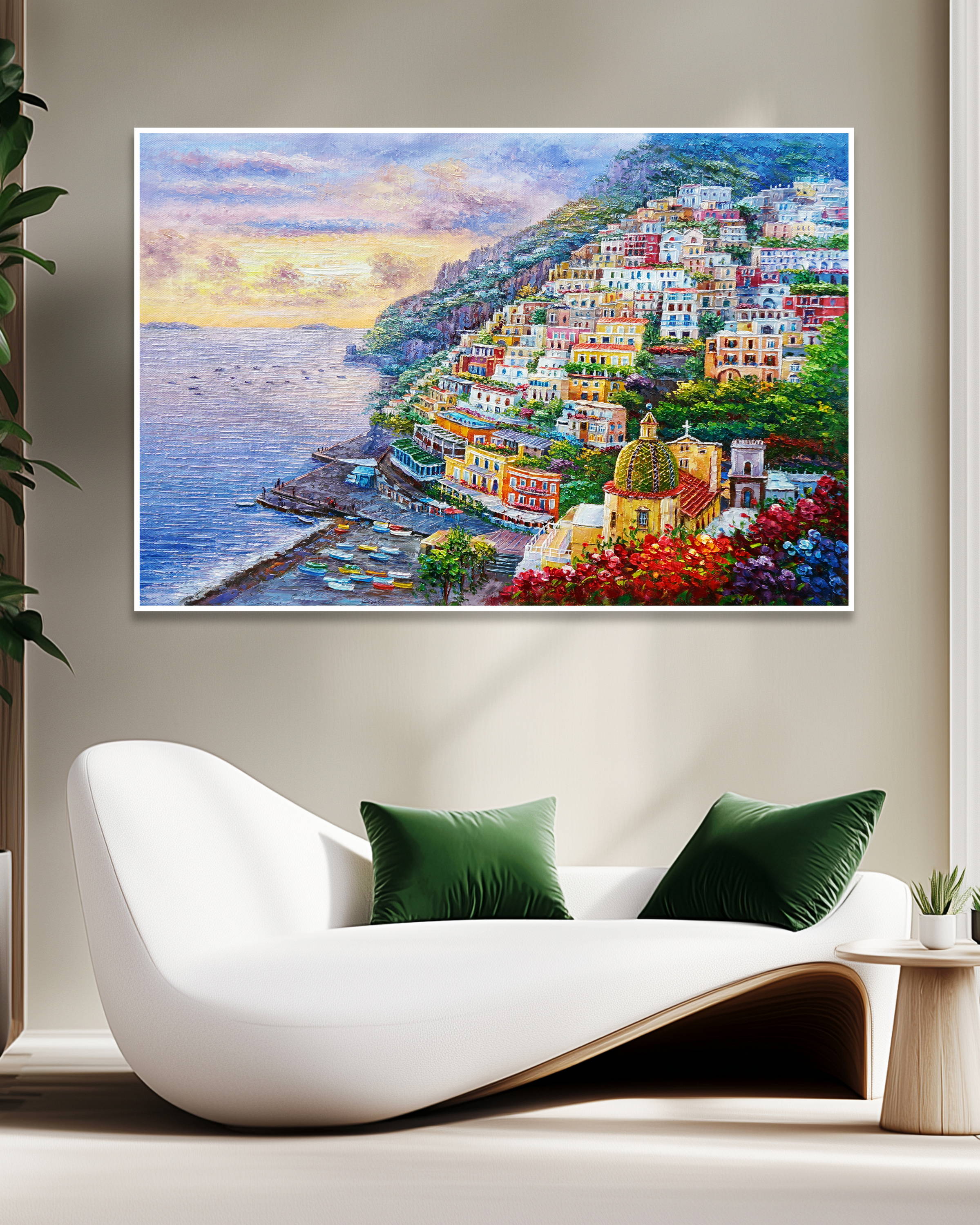 Dipinto a mano Positano al tramonto 75x115cm