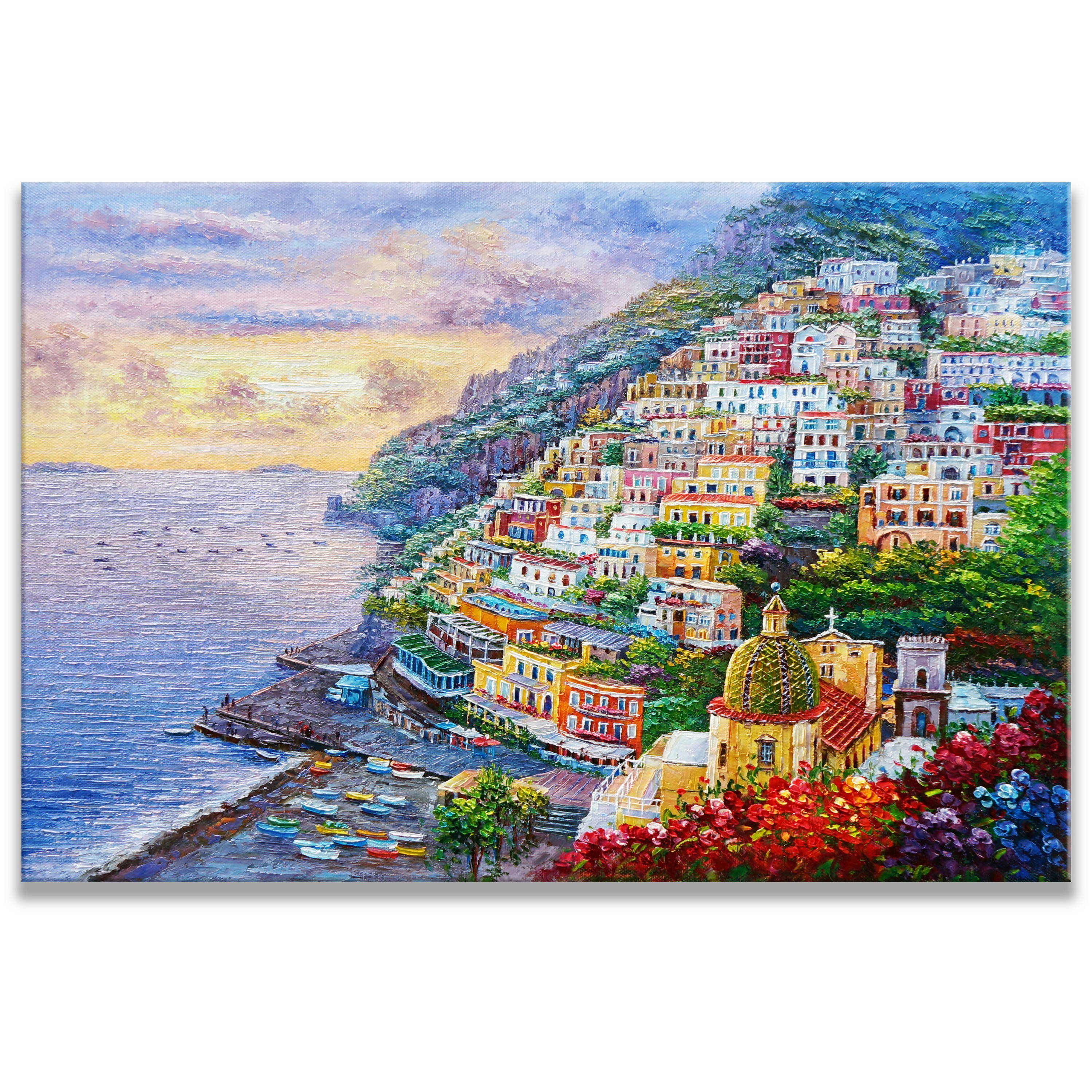 Dipinto di Positano al tramonto