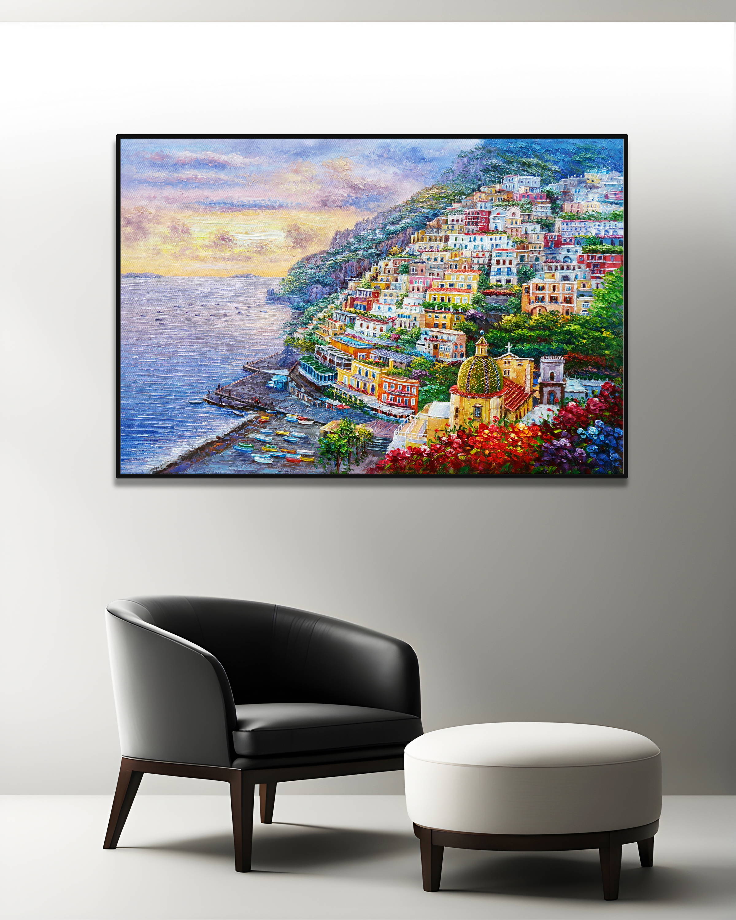 Dipinto a mano Positano al tramonto 75x115cm