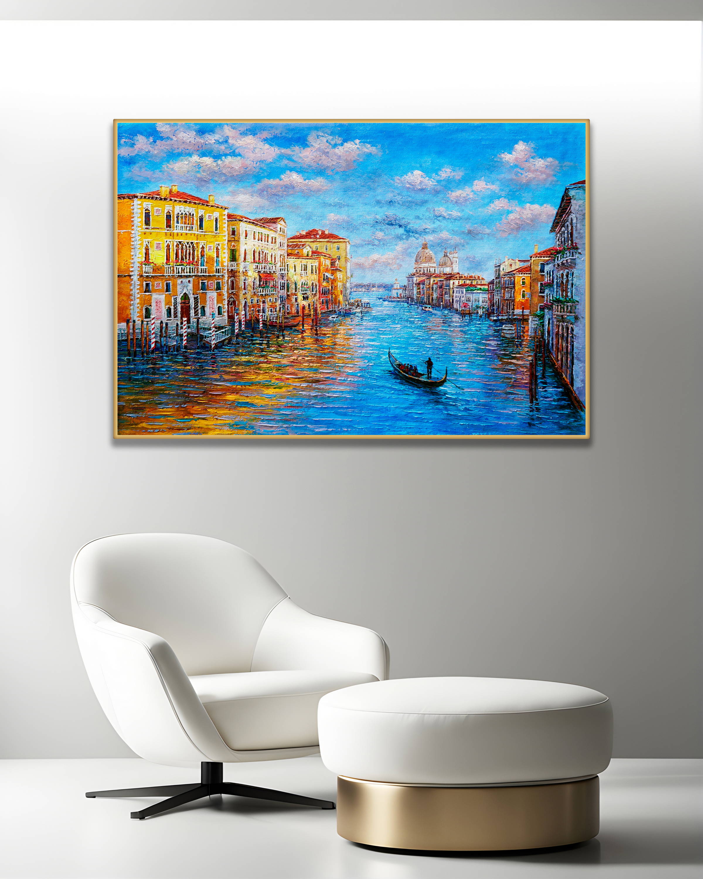 Dipinto a mano Venezia Canal Grande Gondole 75x115cm