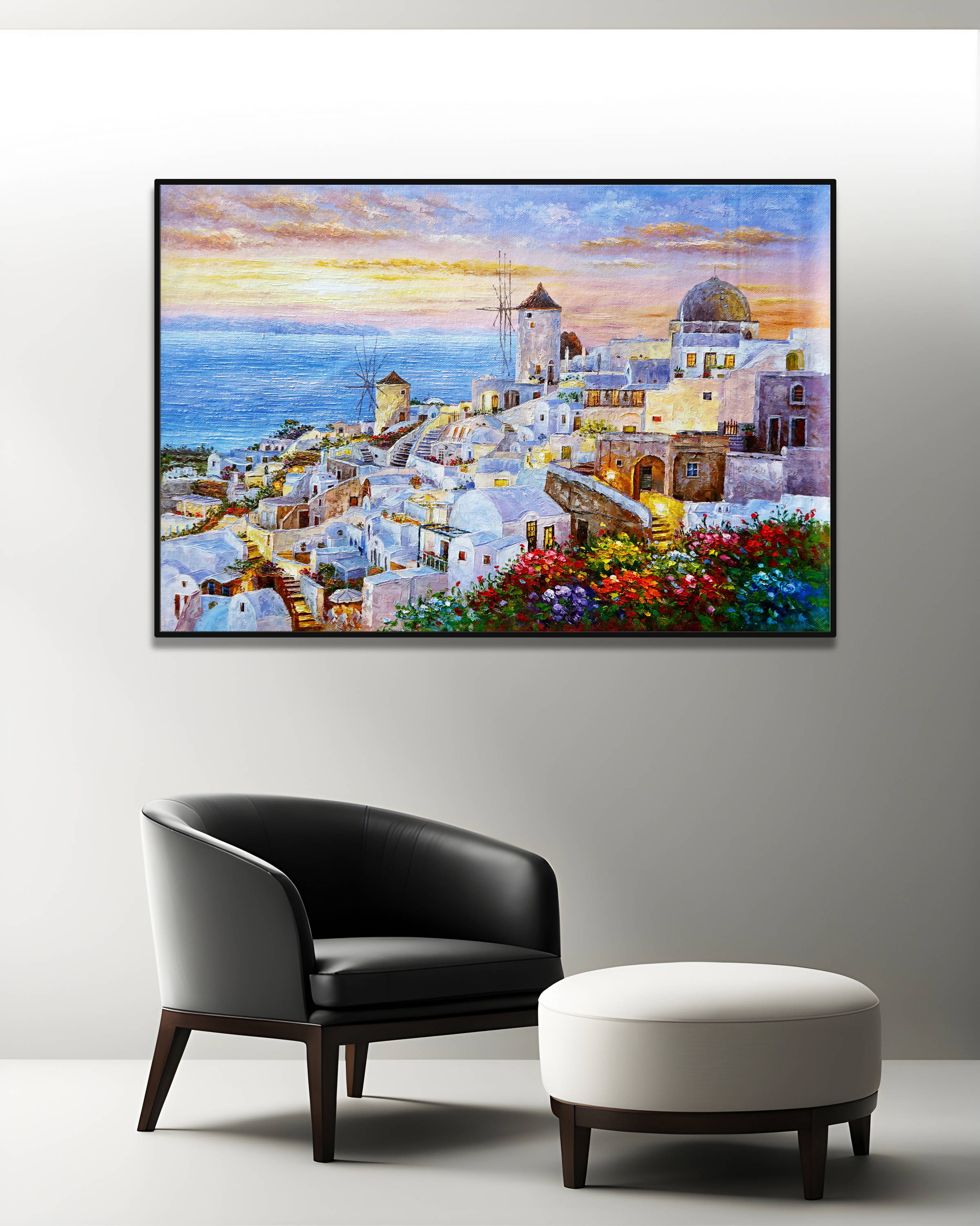 Dipinto a mano Case bianche Santorini Grecia 75x115cm