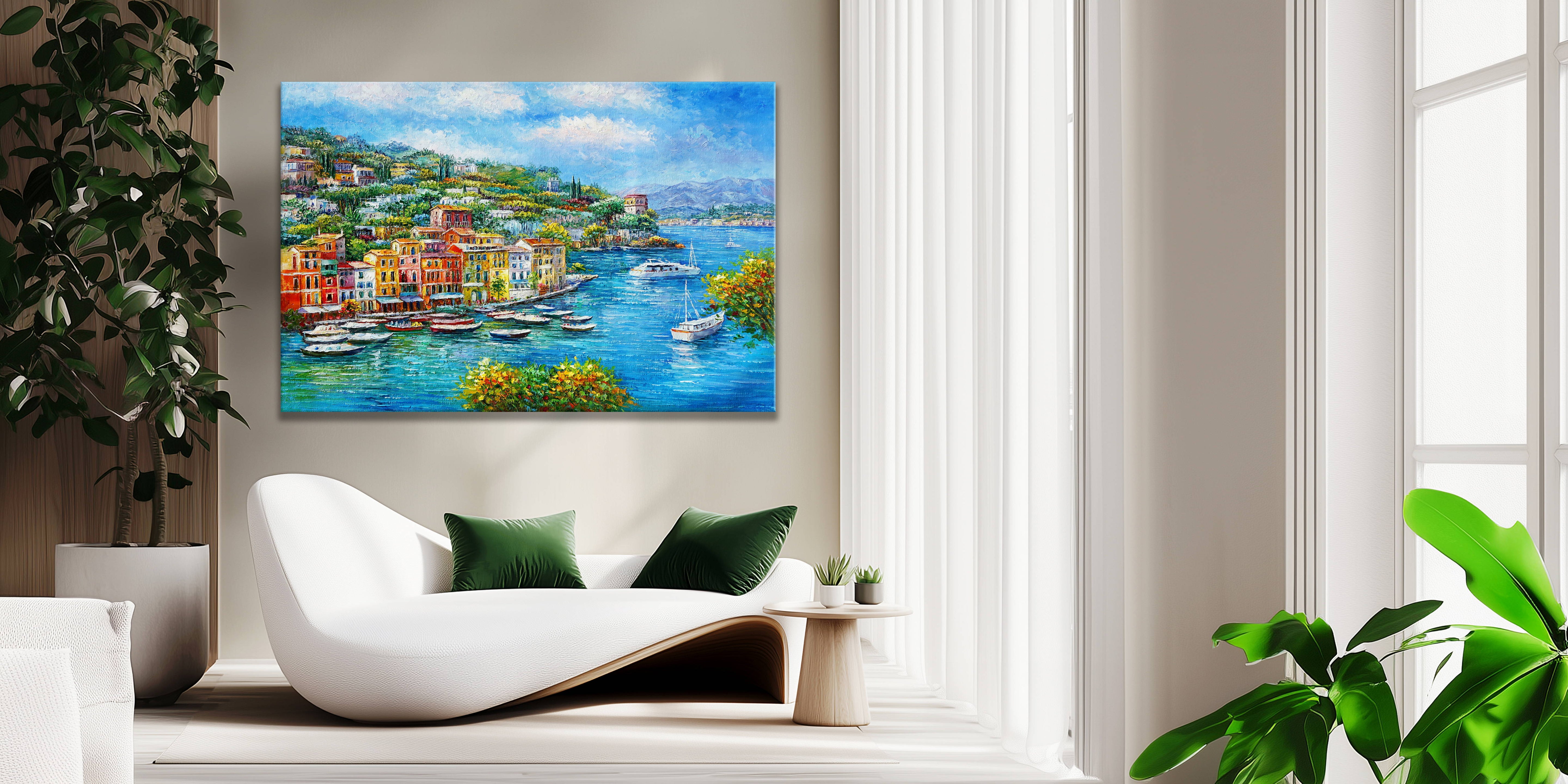 Hand painted A city on the water 75x115cm