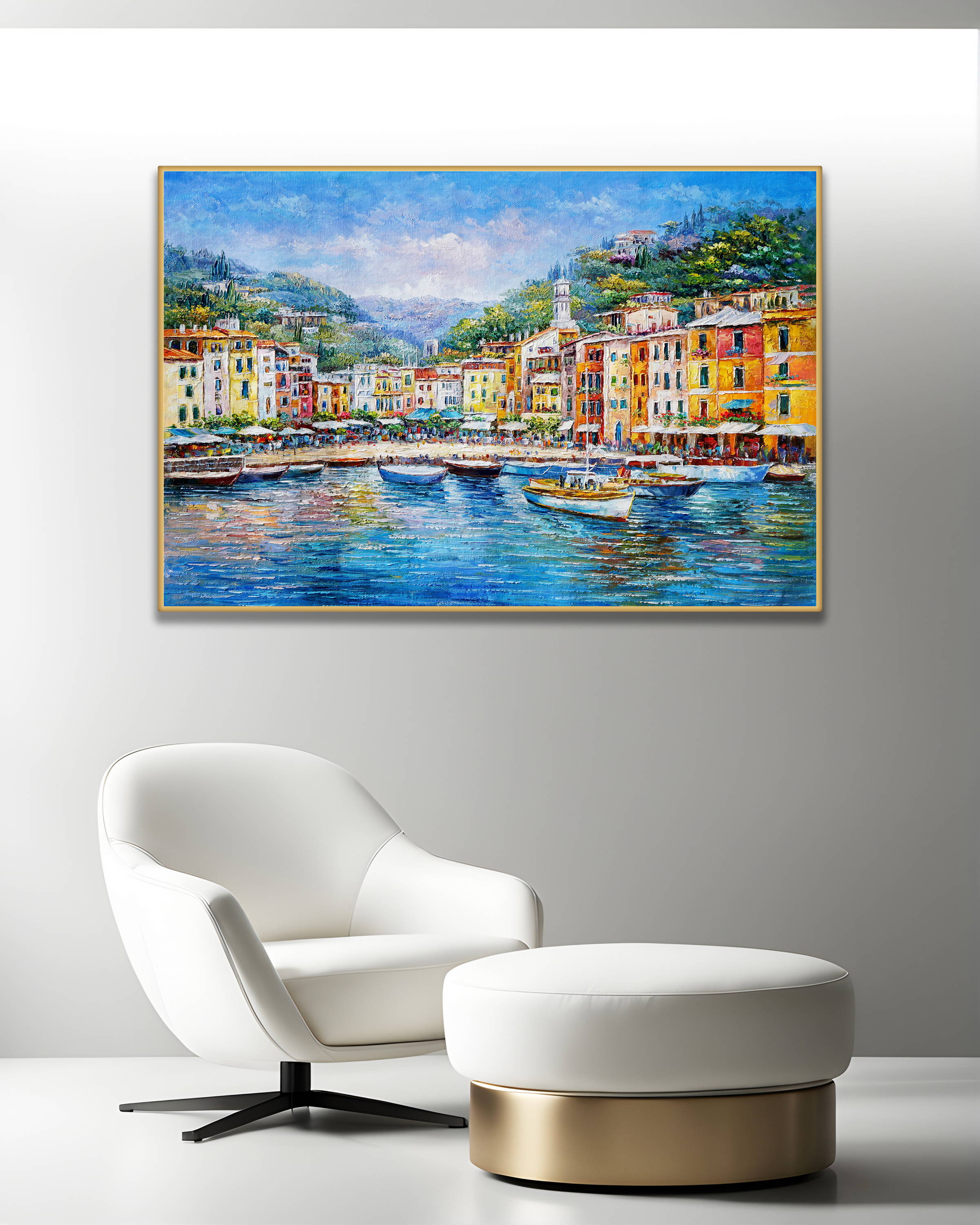 Dipinto a mano Portofino Case colorate 75x115cm