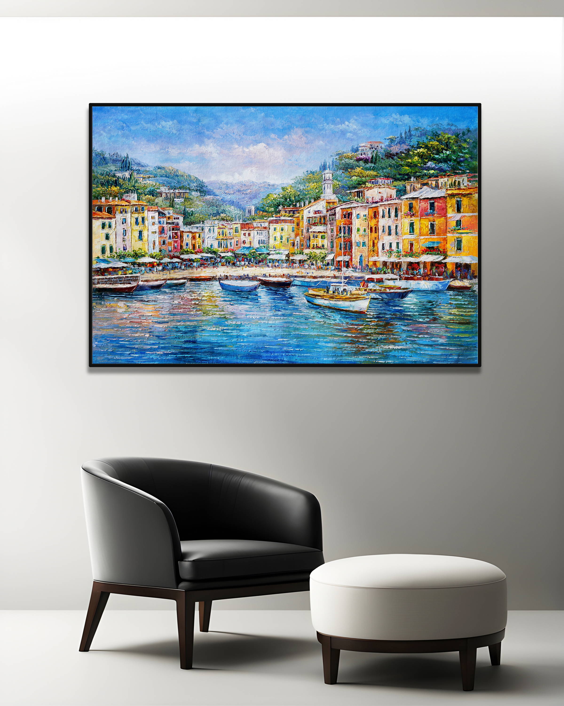 Dipinto a mano Portofino Case colorate 75x115cm