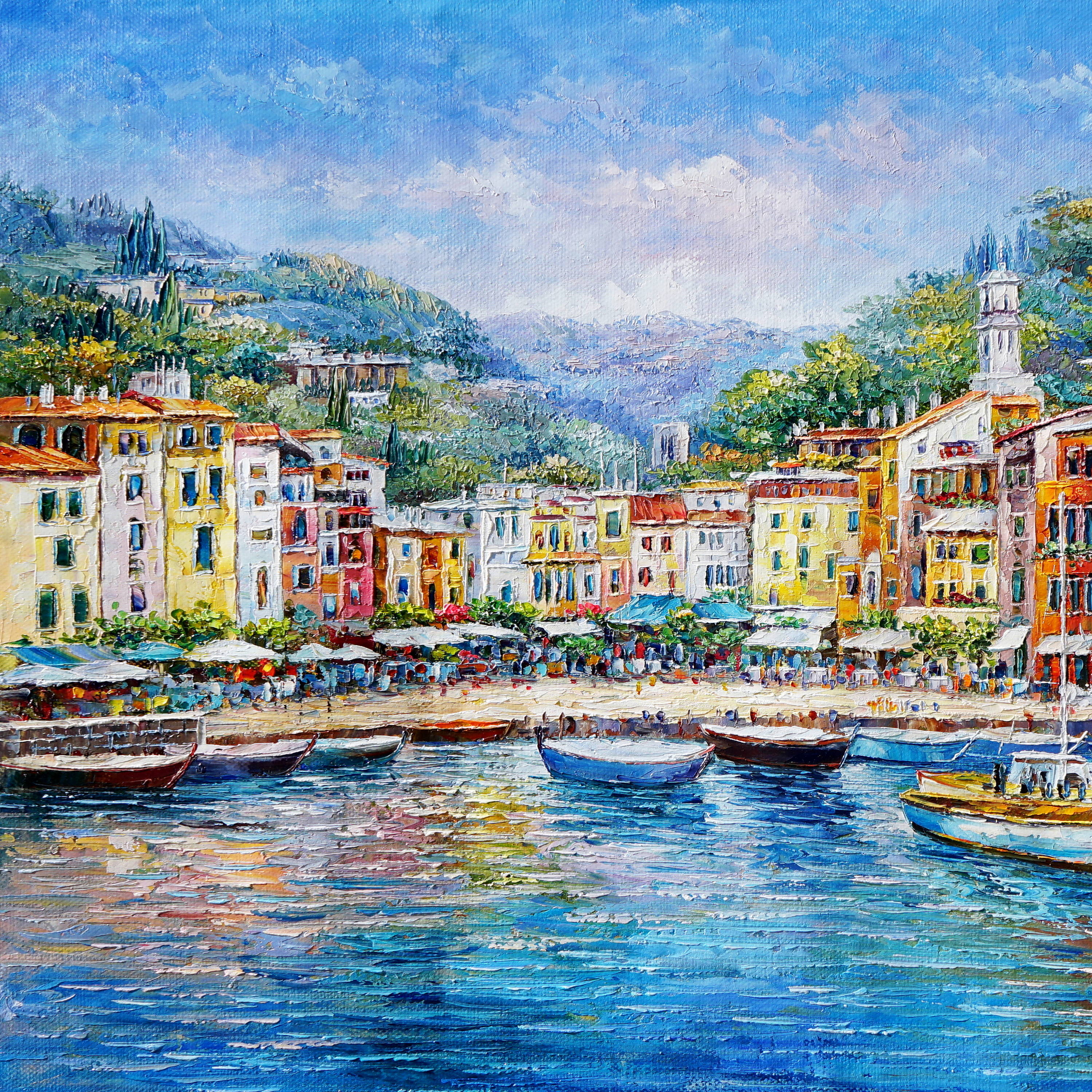 Dipinto a mano Portofino Case colorate 75x115cm