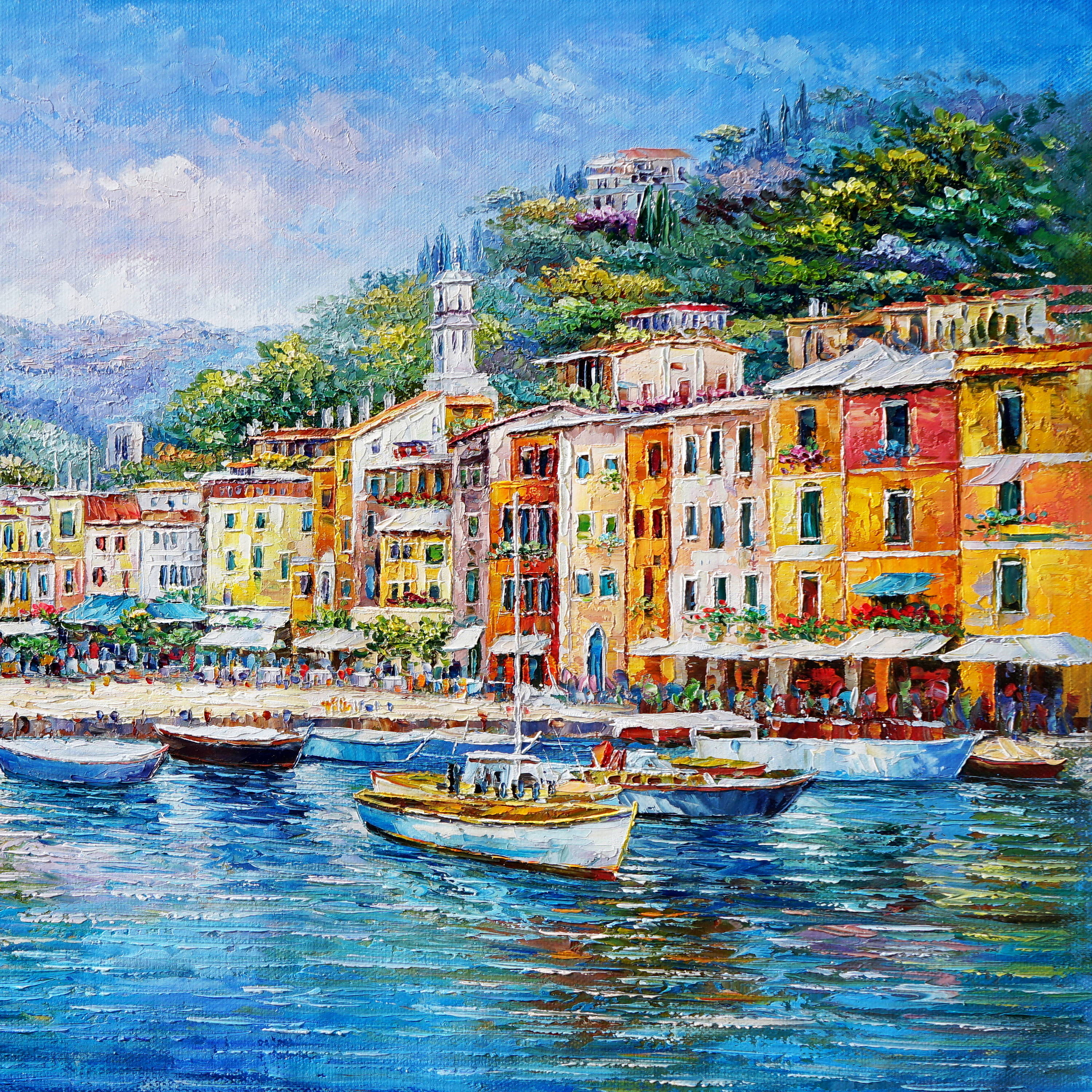 Dipinto a mano Portofino Case colorate 75x115cm