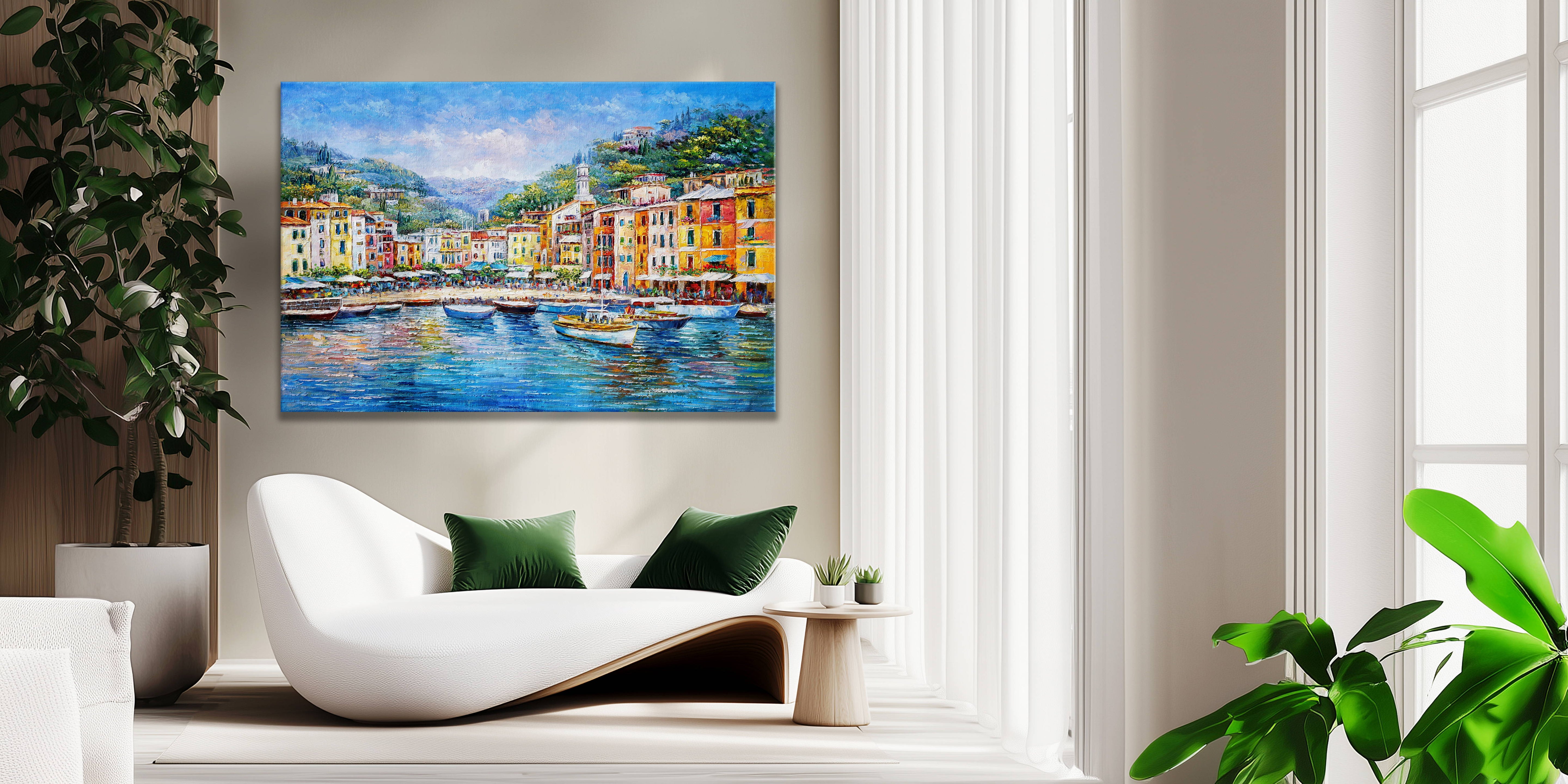 Dipinto a mano Portofino Case colorate 75x115cm