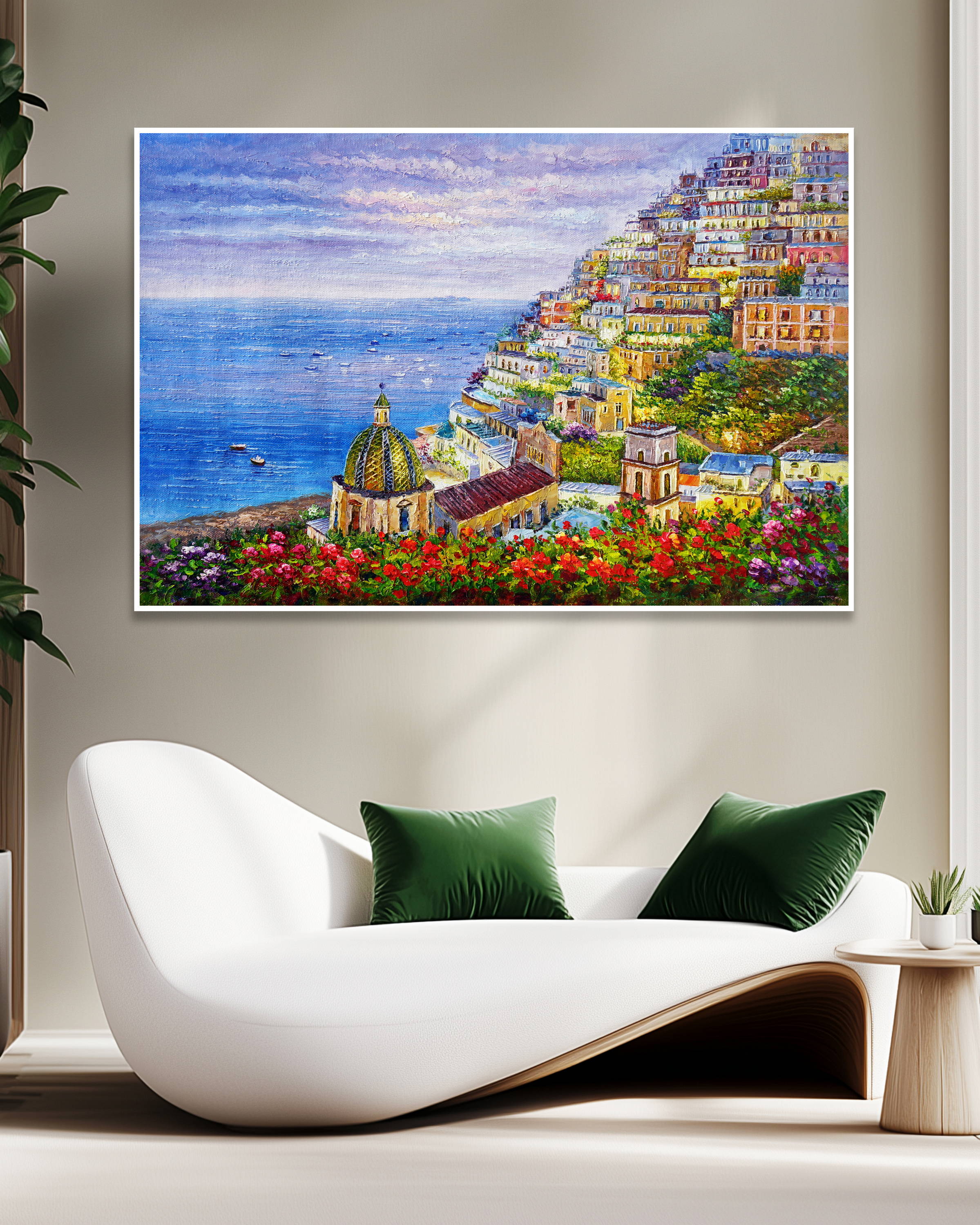 Dipinto a mano Positano e la sua costa 75x115cm