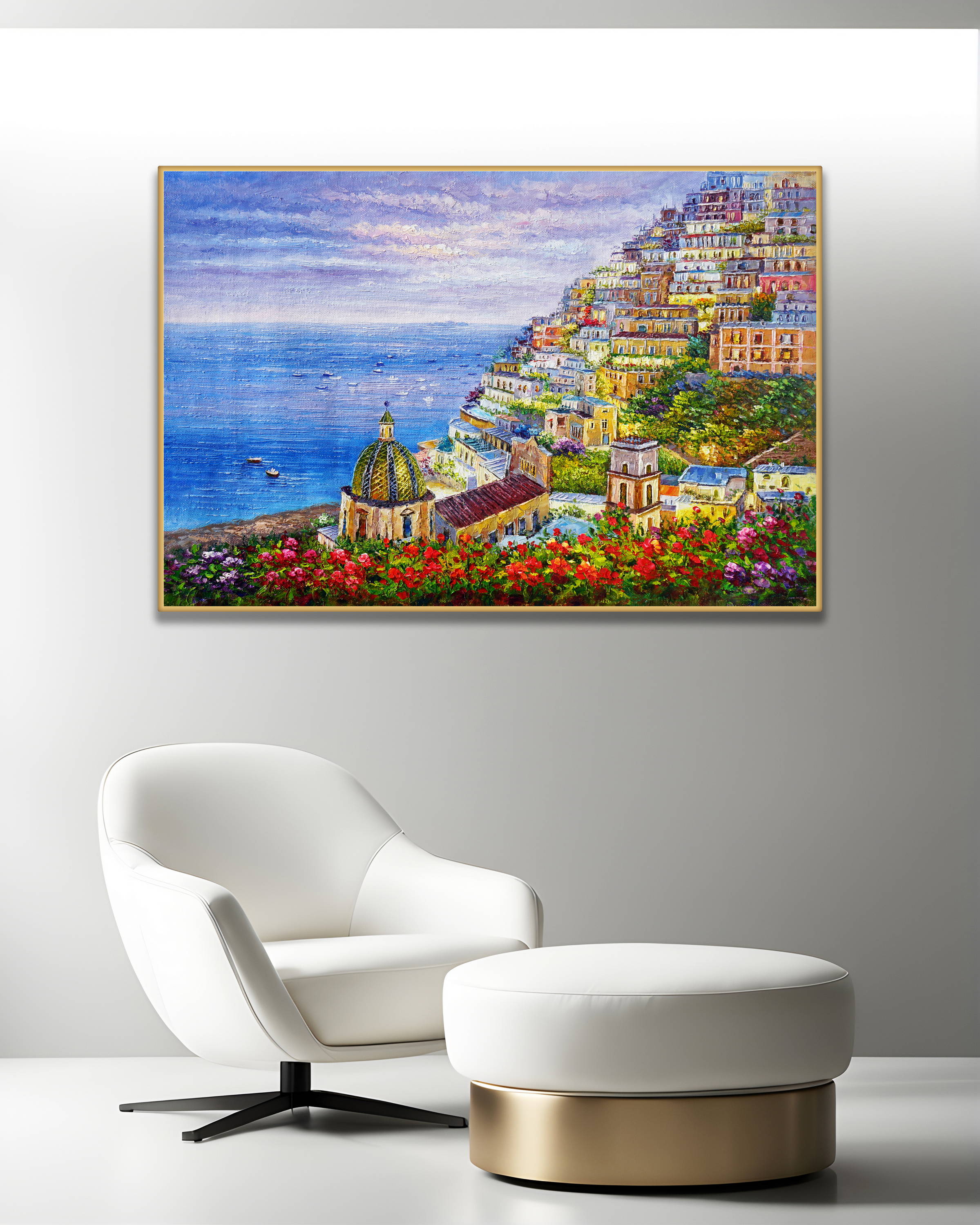 Dipinto a mano Positano e la sua costa 75x115cm