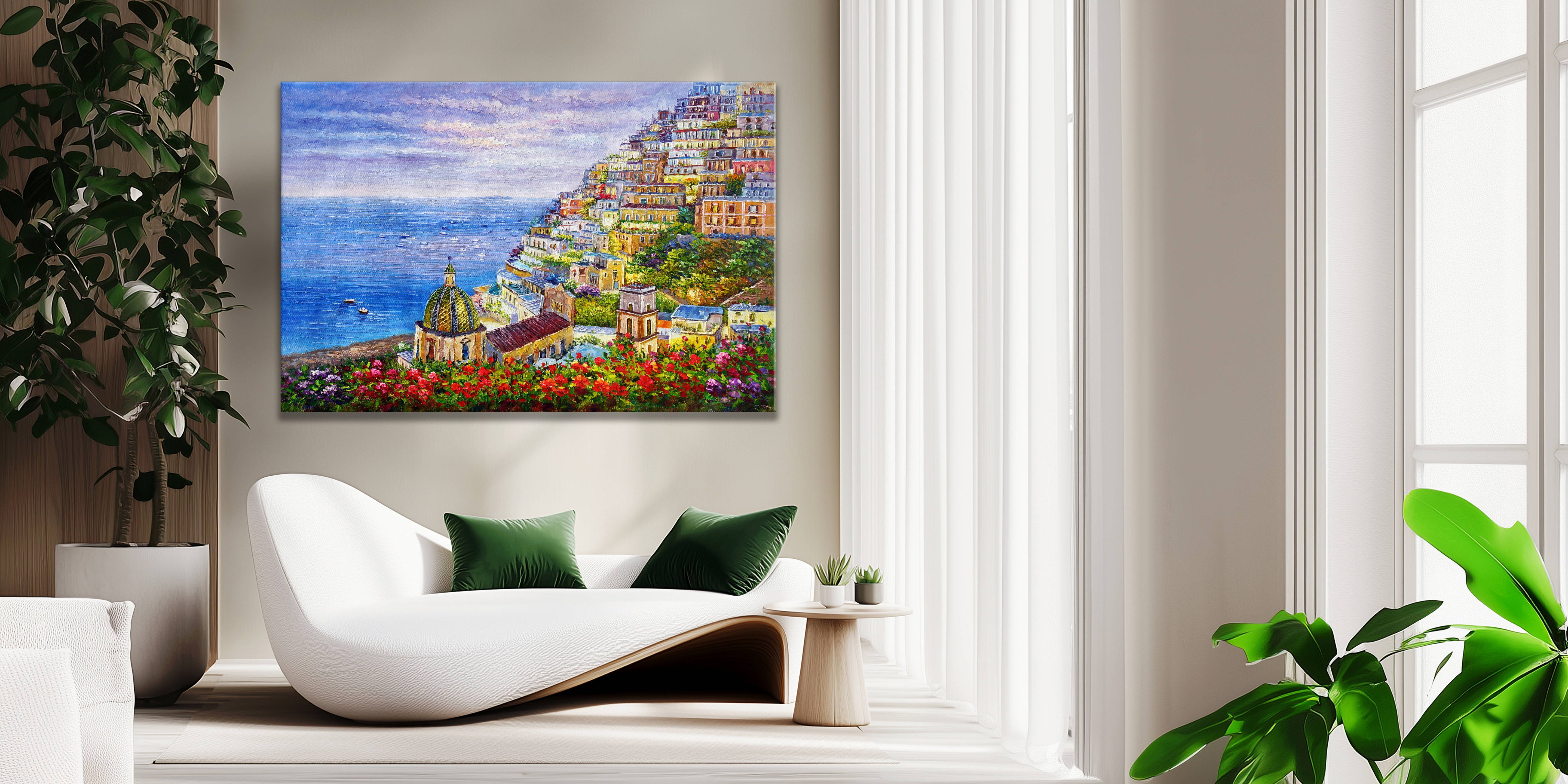 Dipinto a mano Positano e la sua costa 75x115cm