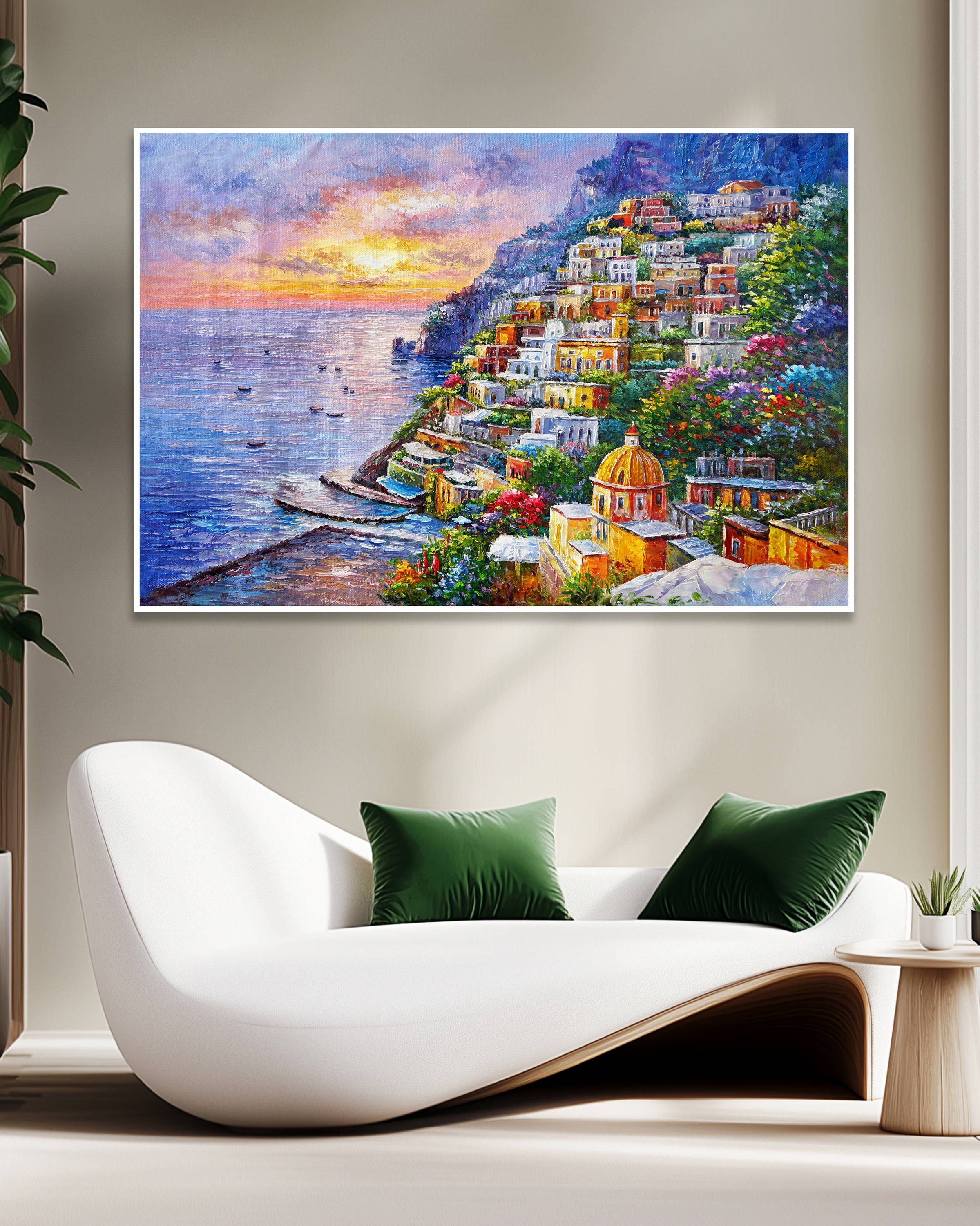 Dipinto a mano Positano al tramonto 75x115cm