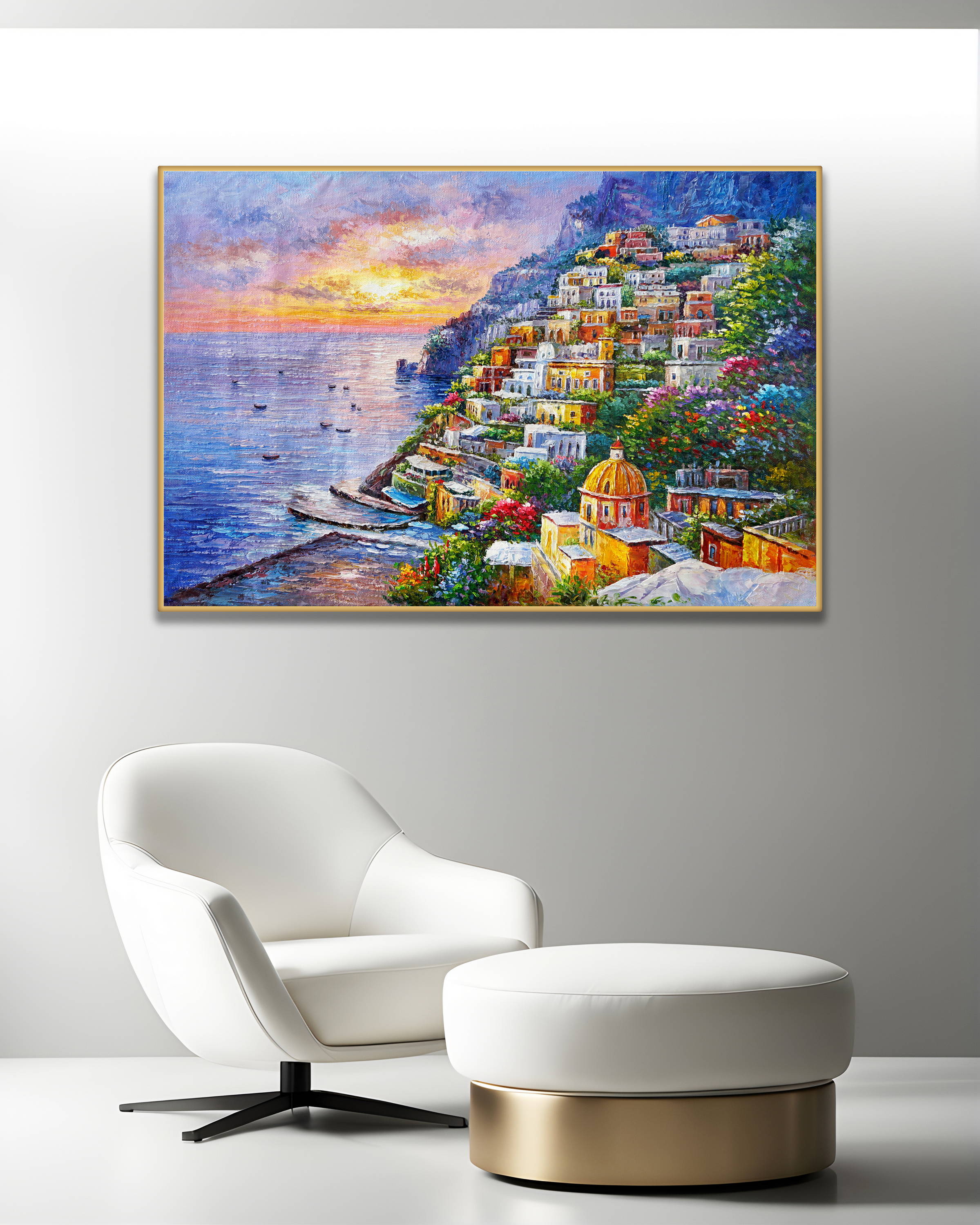 Dipinto a mano Positano al tramonto 75x115cm