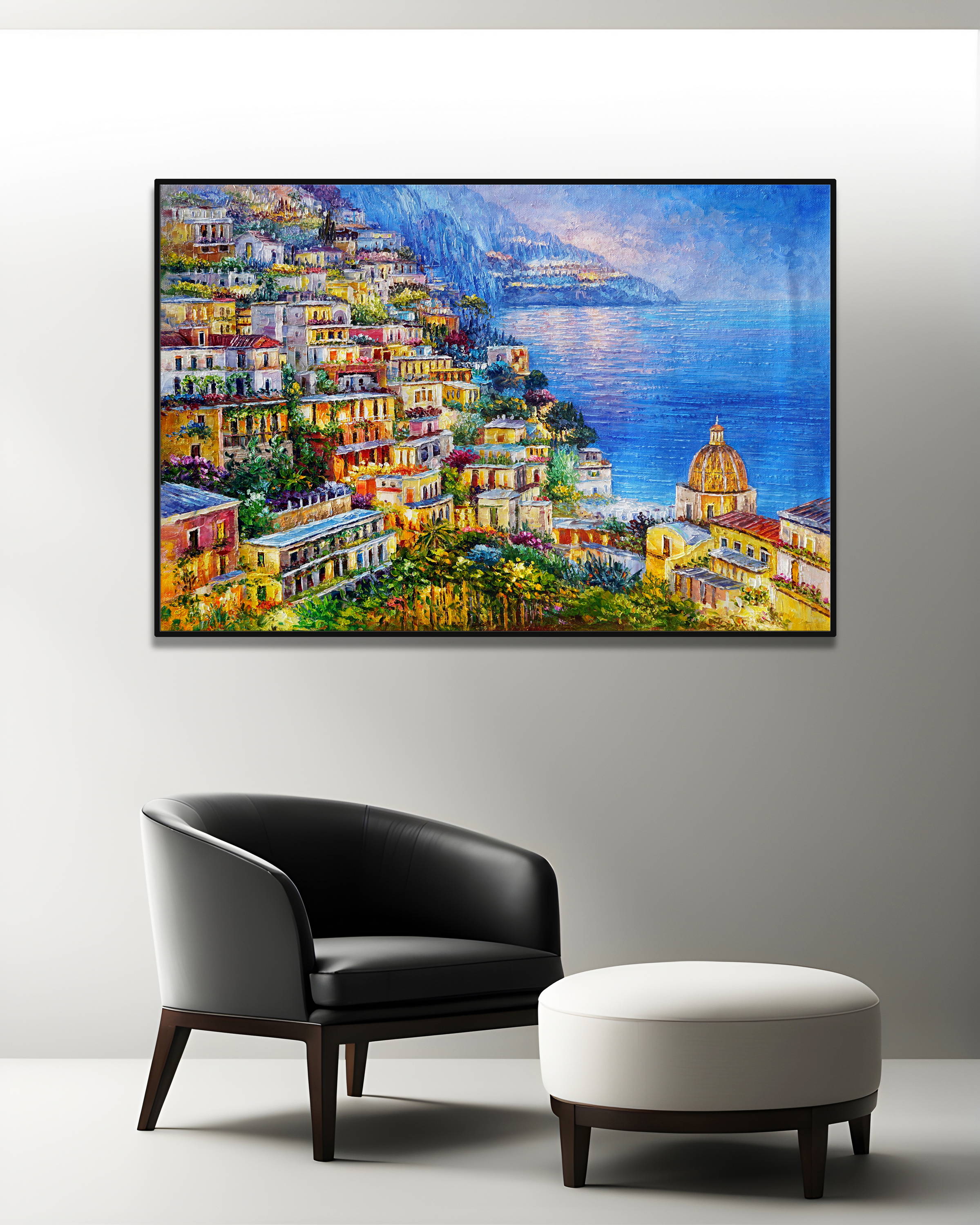 Dipinto a mano Positano e la sua costa 75x115cm