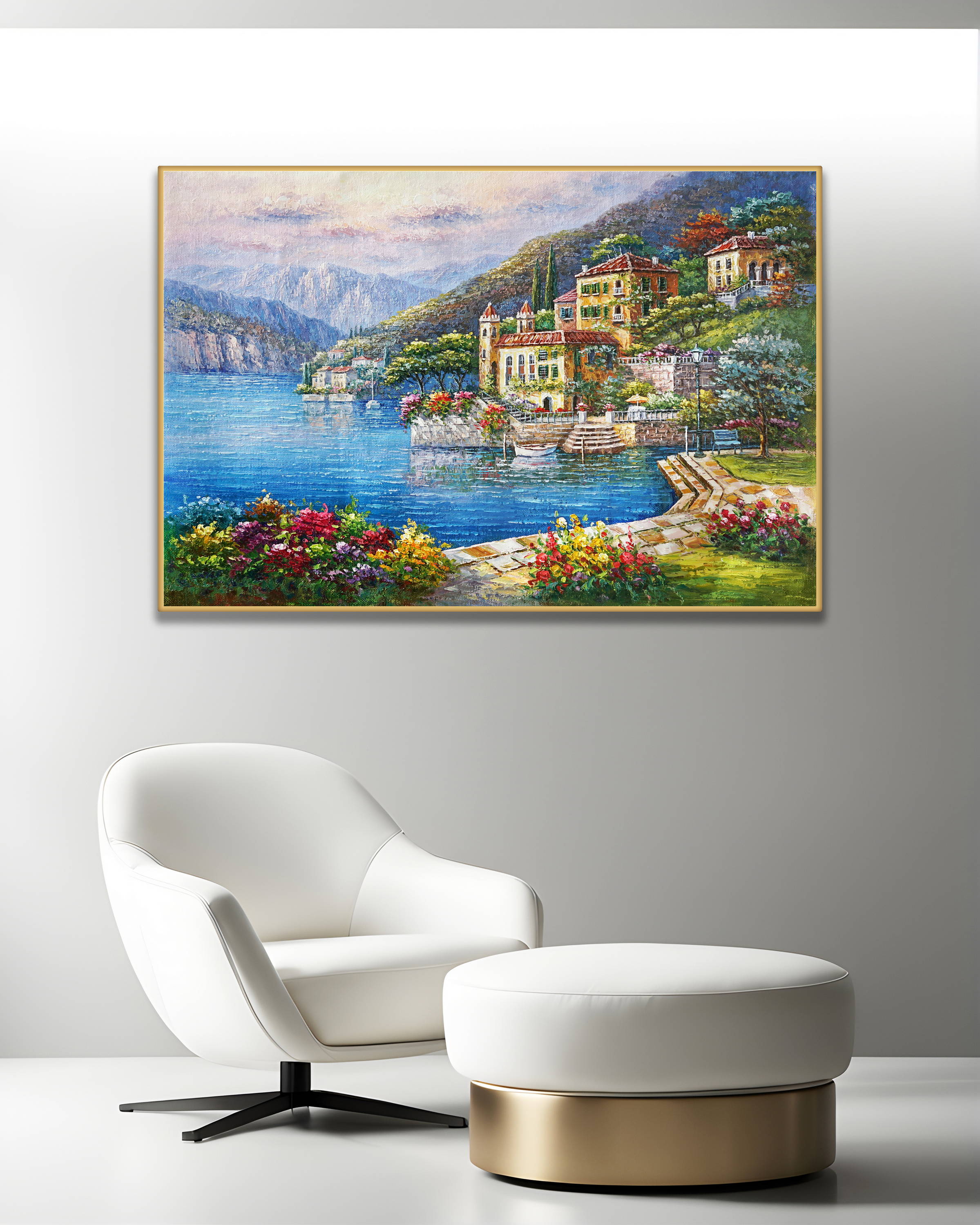 Dipinto a mano Villa del Balbianello Lago di Como 75x115cm