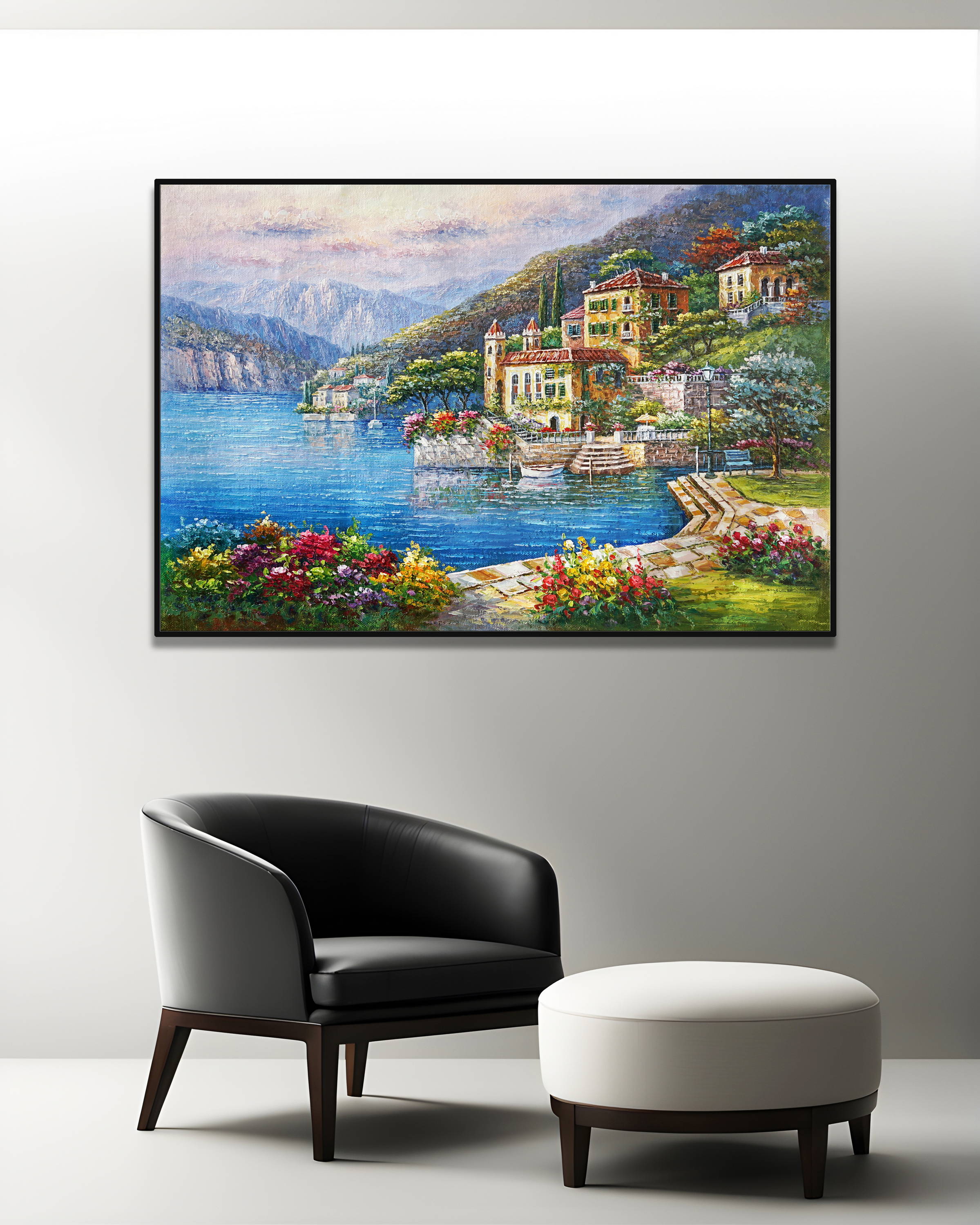 Dipinto a mano Villa del Balbianello Lago di Como 75x115cm