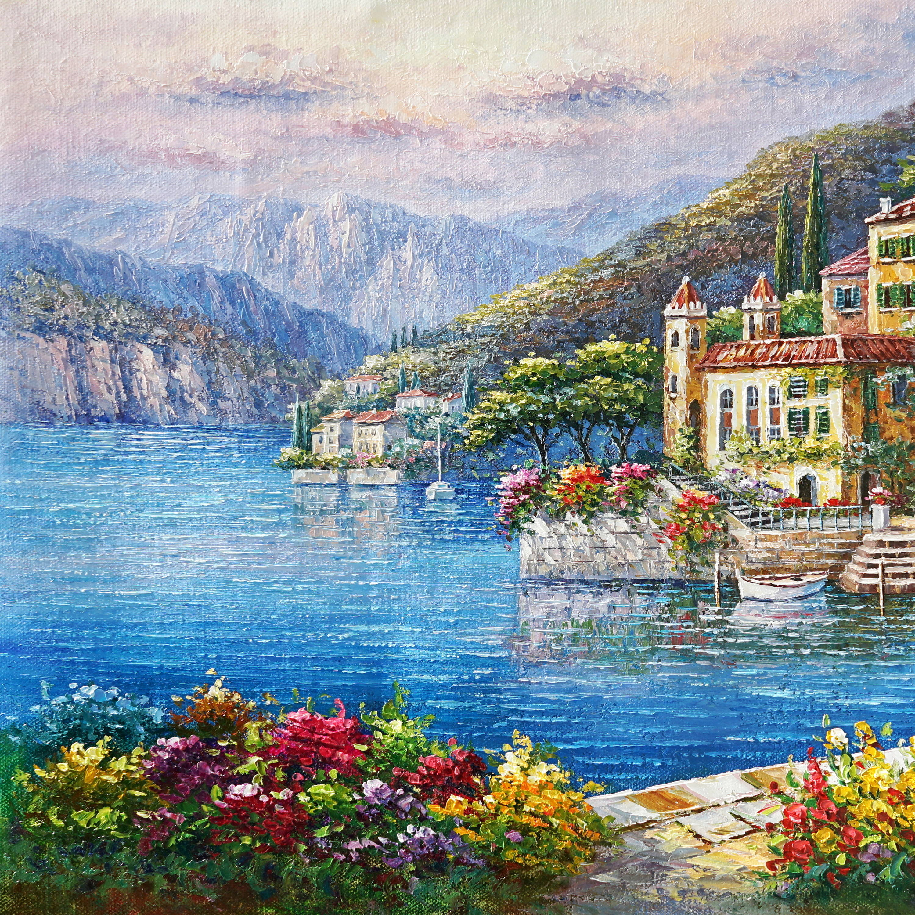 Dipinto a mano Villa del Balbianello Lago di Como 75x115cm