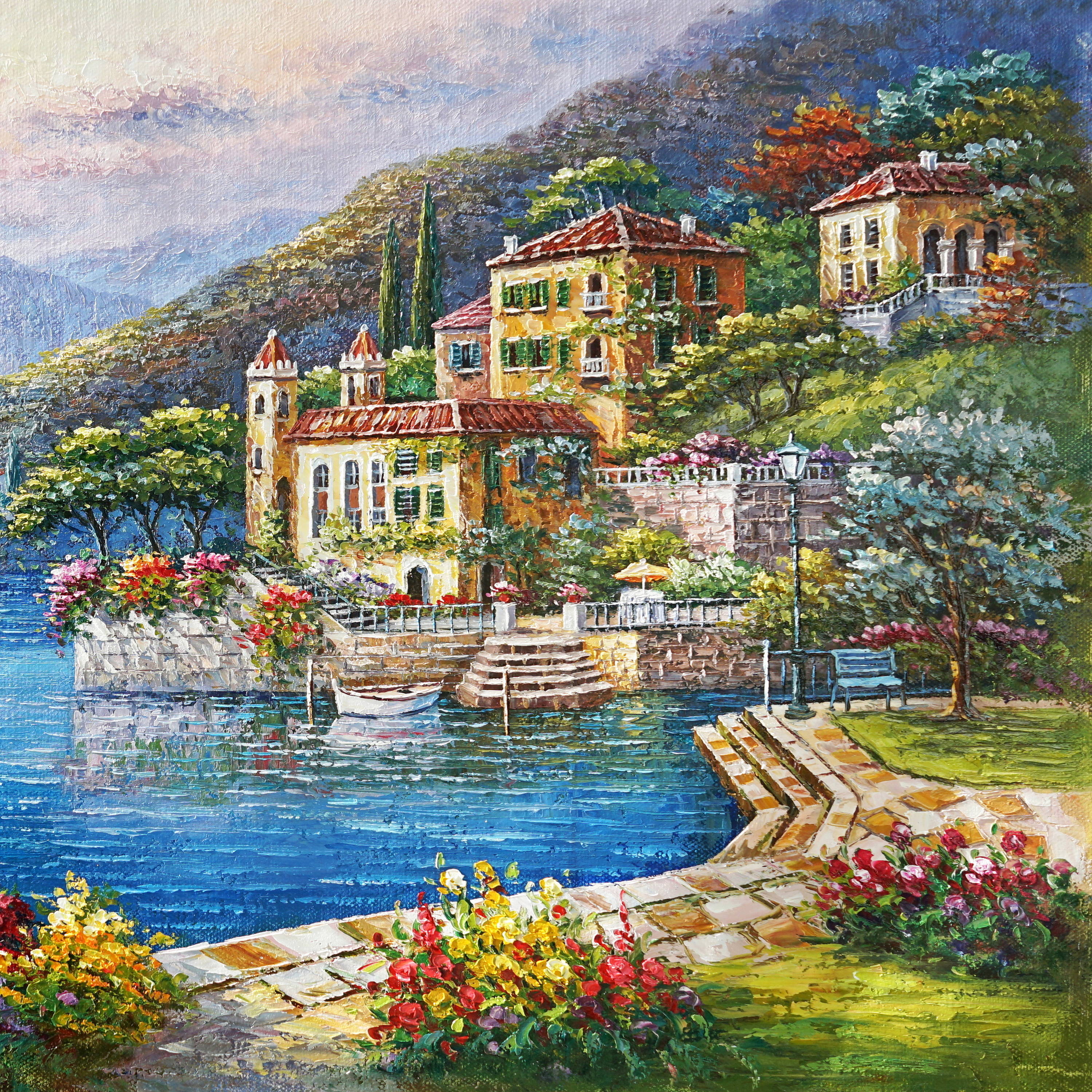 Dipinto a mano Villa del Balbianello Lago di Como 75x115cm